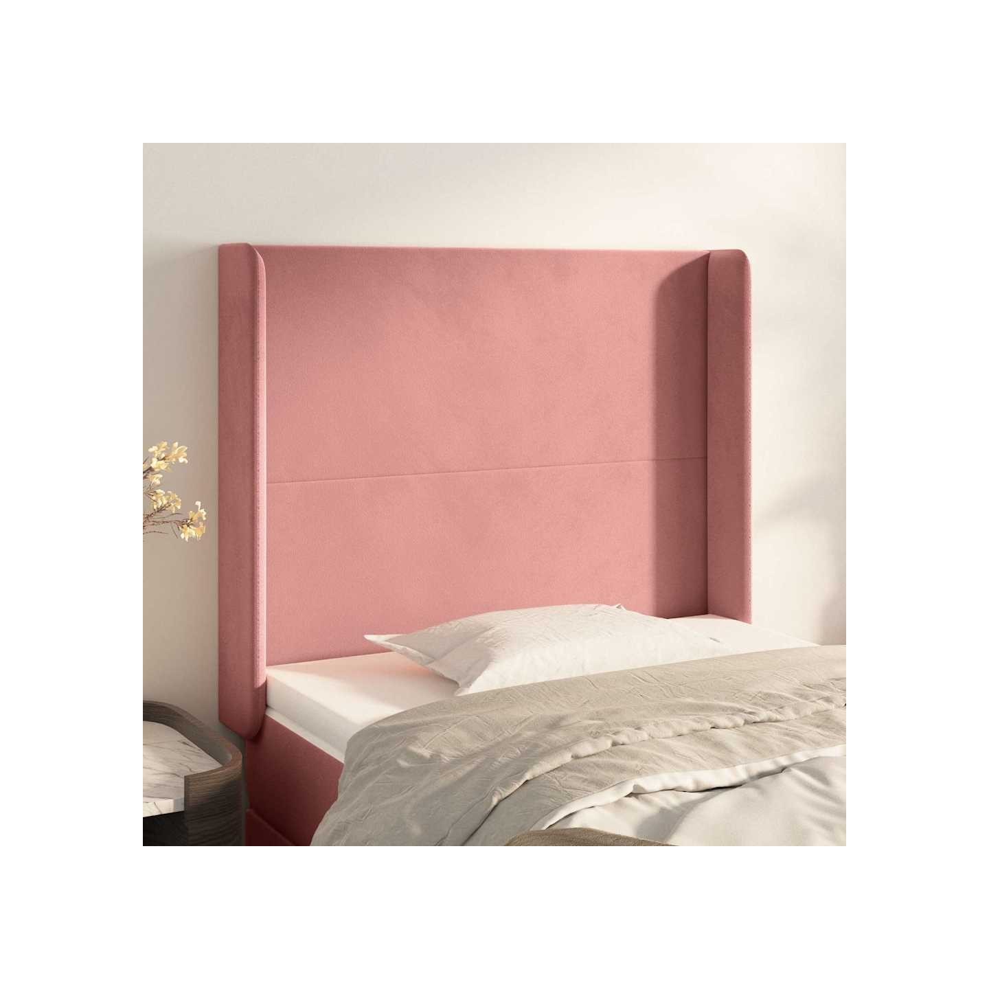 Tête de lit avec oreilles Rose 93x16x118/128 cm Velours