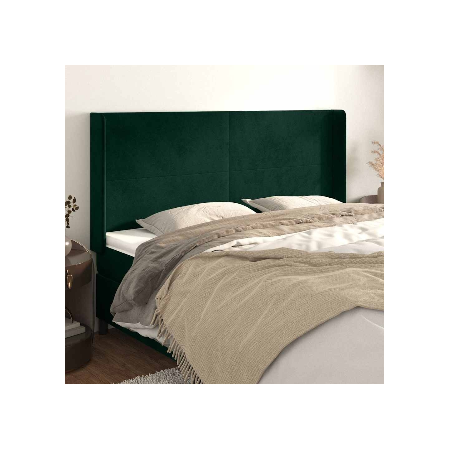 Tête de lit avec oreilles Vert foncé 183x16x118/128 cm Velours