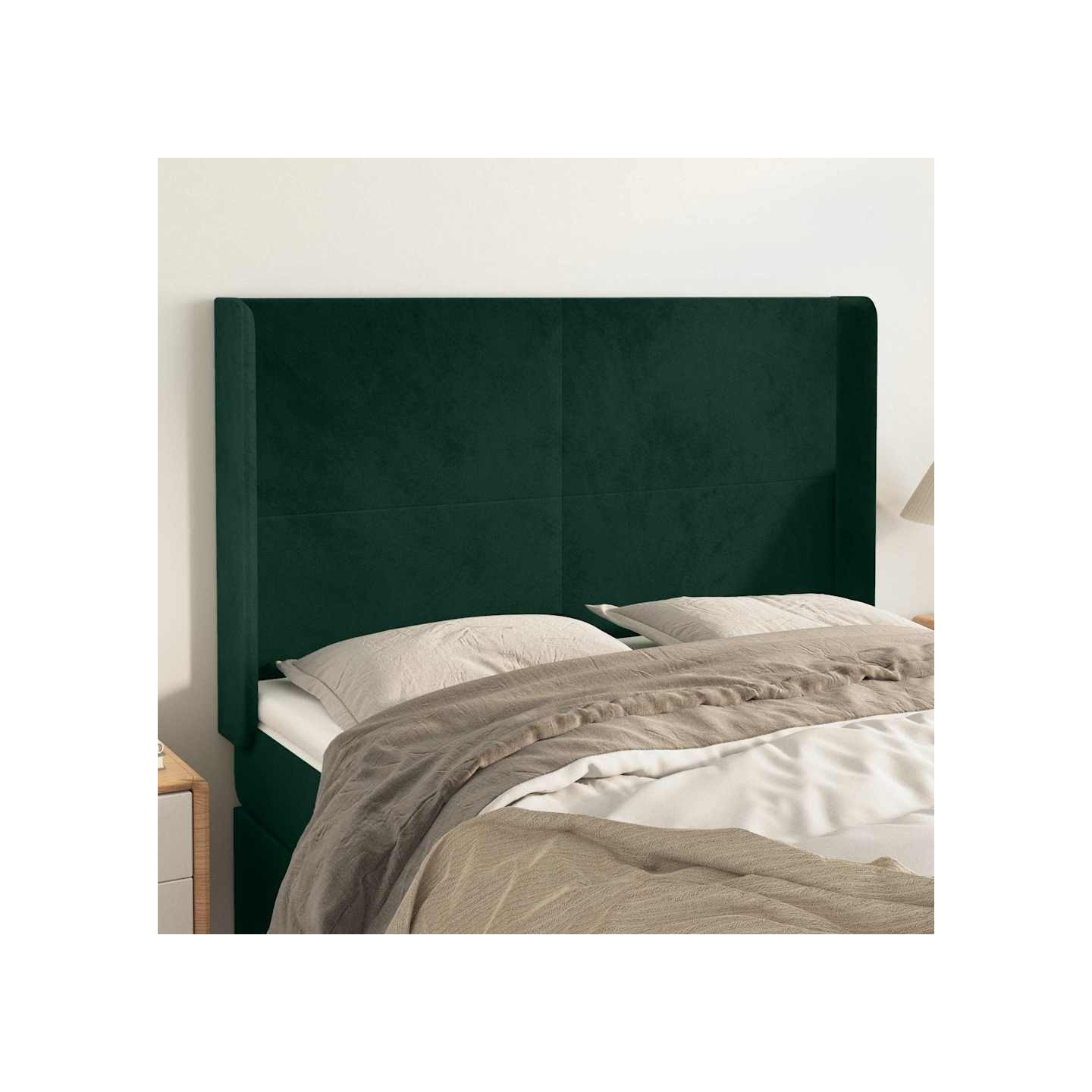Tête de lit avec oreilles Vert foncé 147x16x118/128 cm Velours