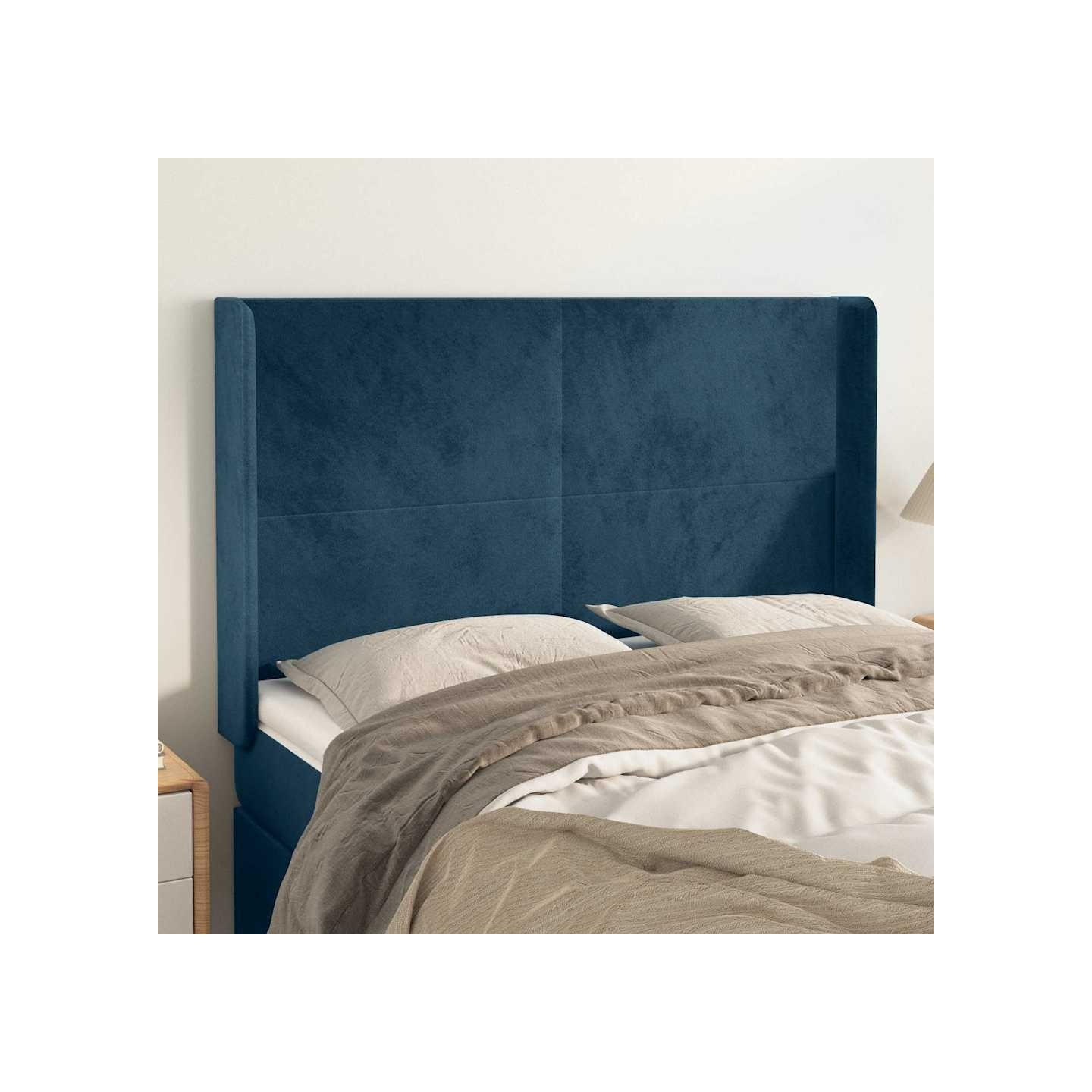 Tête de lit avec oreilles Bleu foncé 147x16x118/128 cm Velours