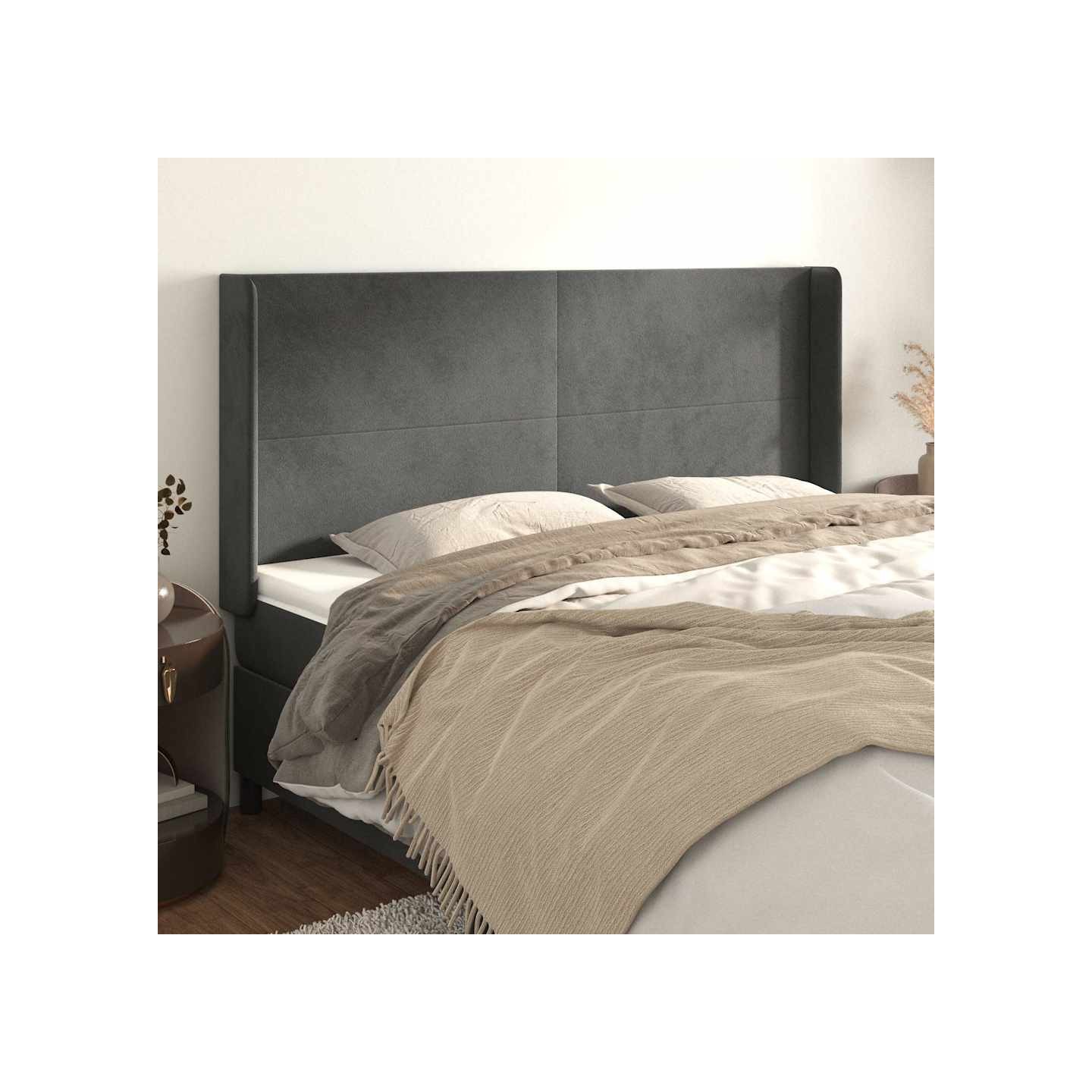 Tête de lit avec oreilles Gris foncé 203x16x118/128 cm Velours