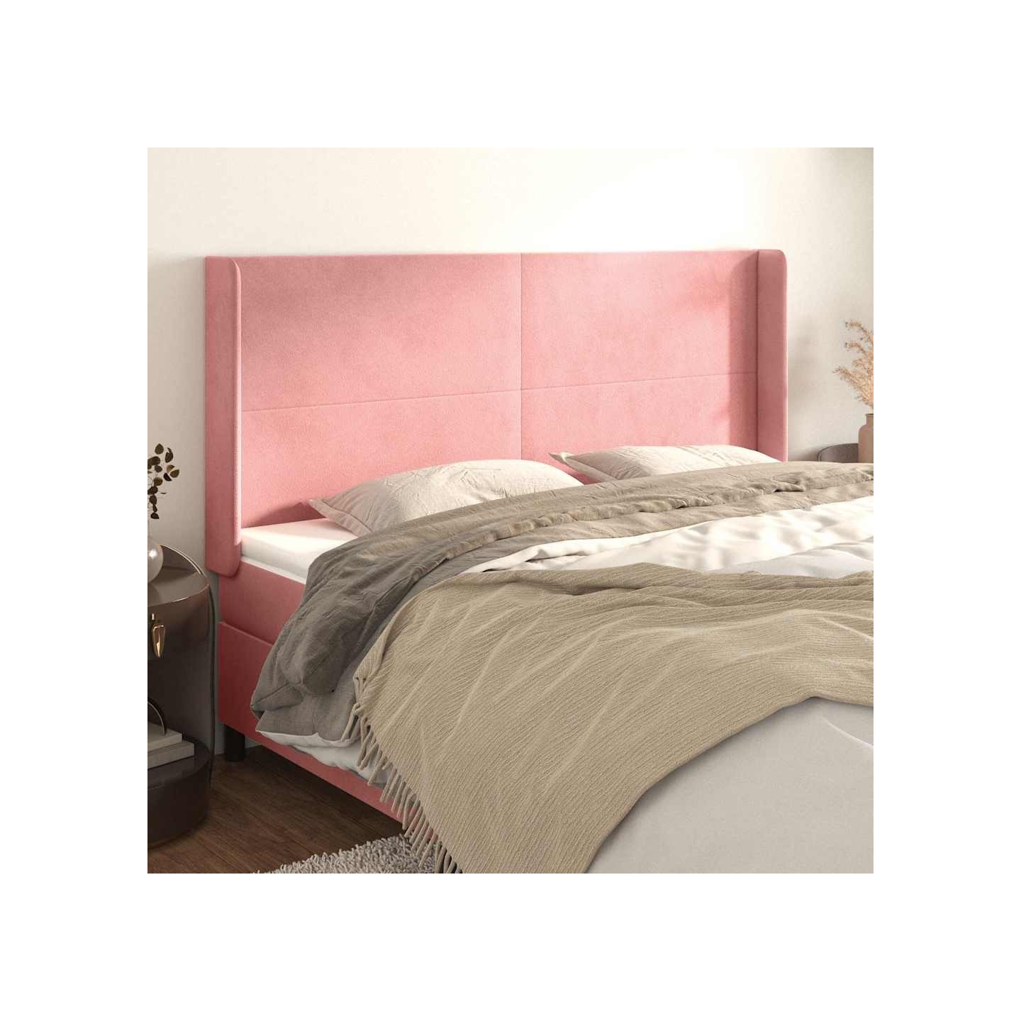 Tête de lit avec oreilles Rose 203x16x118/128 cm Velours