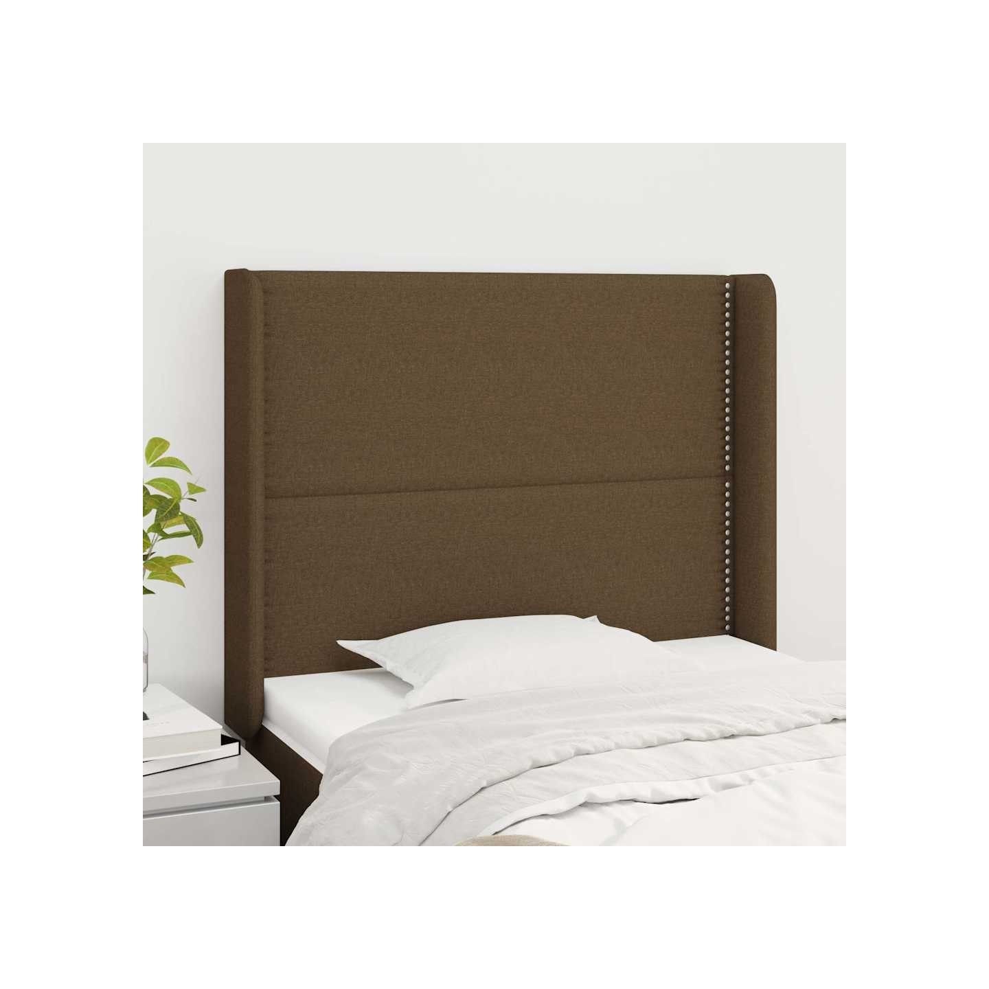 Tête de lit avec oreilles Marron foncé 93x16x118/128 cm Tissu