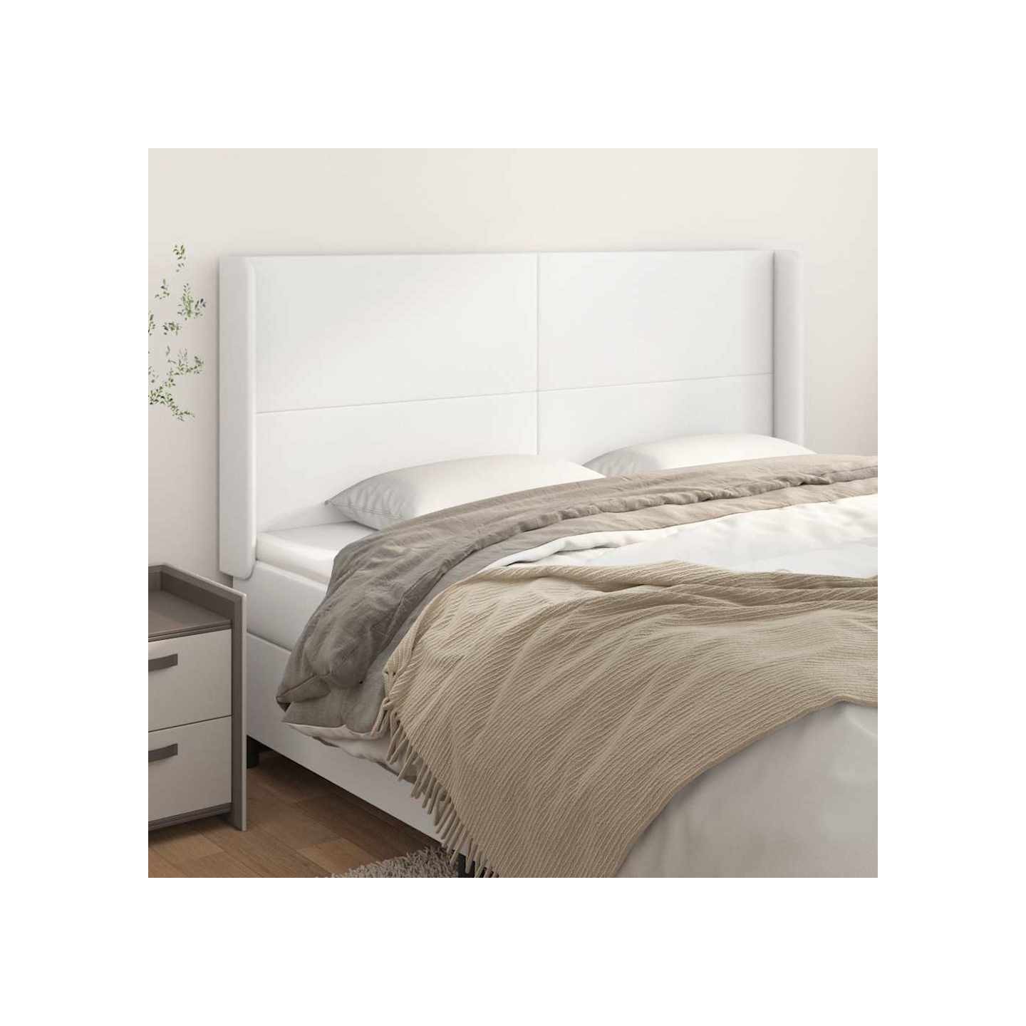 Tête de lit avec oreilles Blanc 183x16x118/128 cm Similicuir
