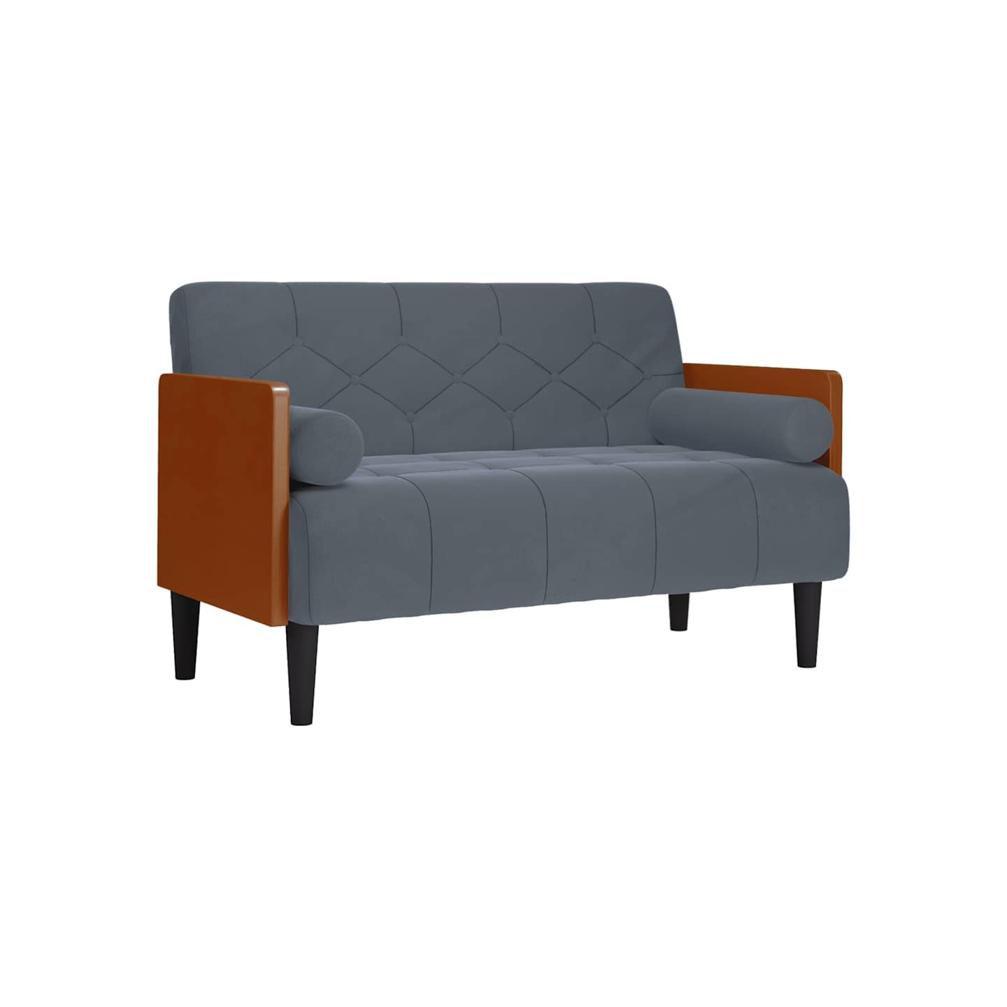 Canapé deux places avec coussins cylindriques gris foncé 110 cm velours