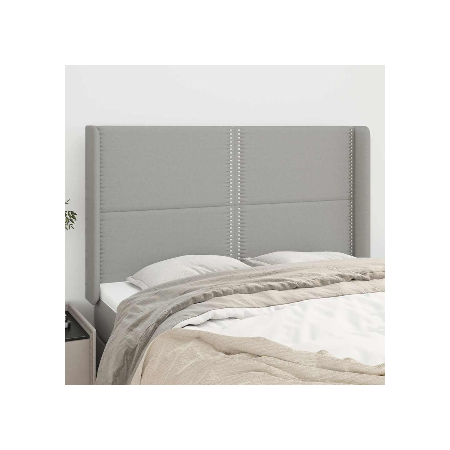 Tête de lit avec oreilles Gris clair 147x16x118/128 cm Tissu