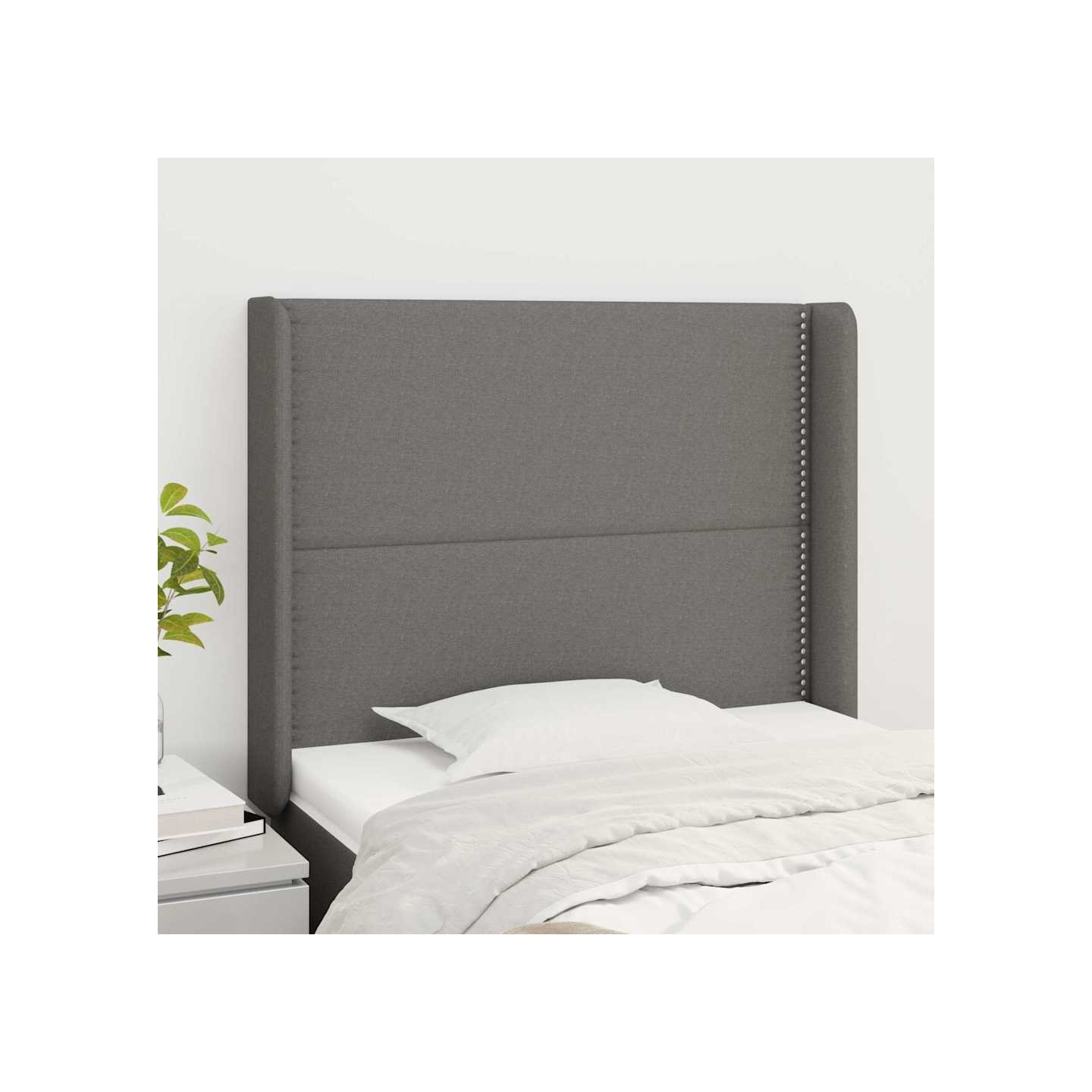 Tête de lit avec oreilles Gris foncé 93x16x118/128 cm Tissu