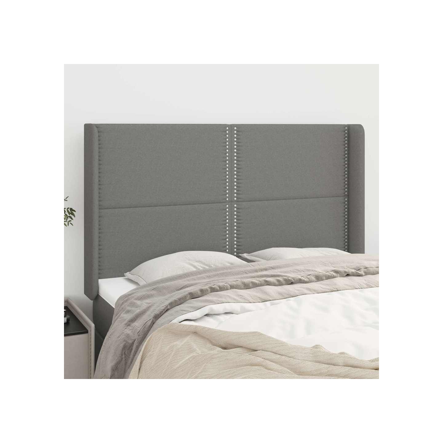 Tête de lit avec oreilles Gris foncé 147x16x118/128 cm Tissu