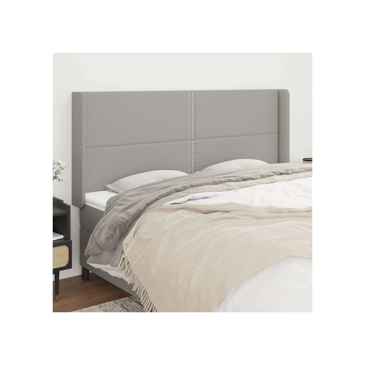 Tête de lit avec oreilles Gris clair 203x16x118/128 cm Tissu