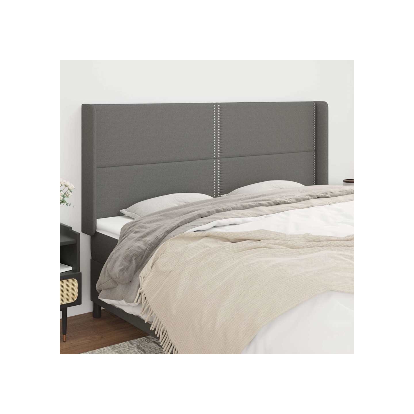 Tête de lit avec oreilles Gris foncé 183x16x118/128 cm Tissu