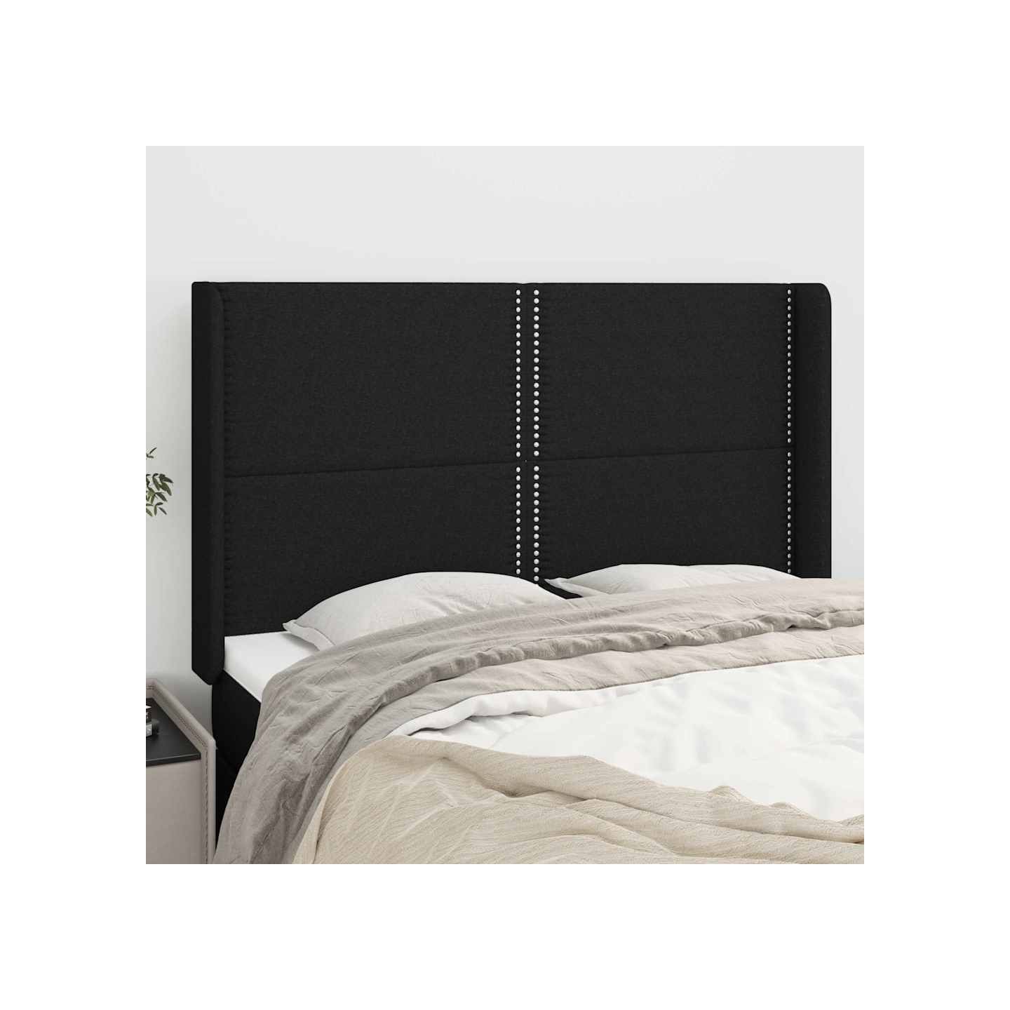 Tête de lit avec oreilles Noir 147x16x118/128 cm Tissu