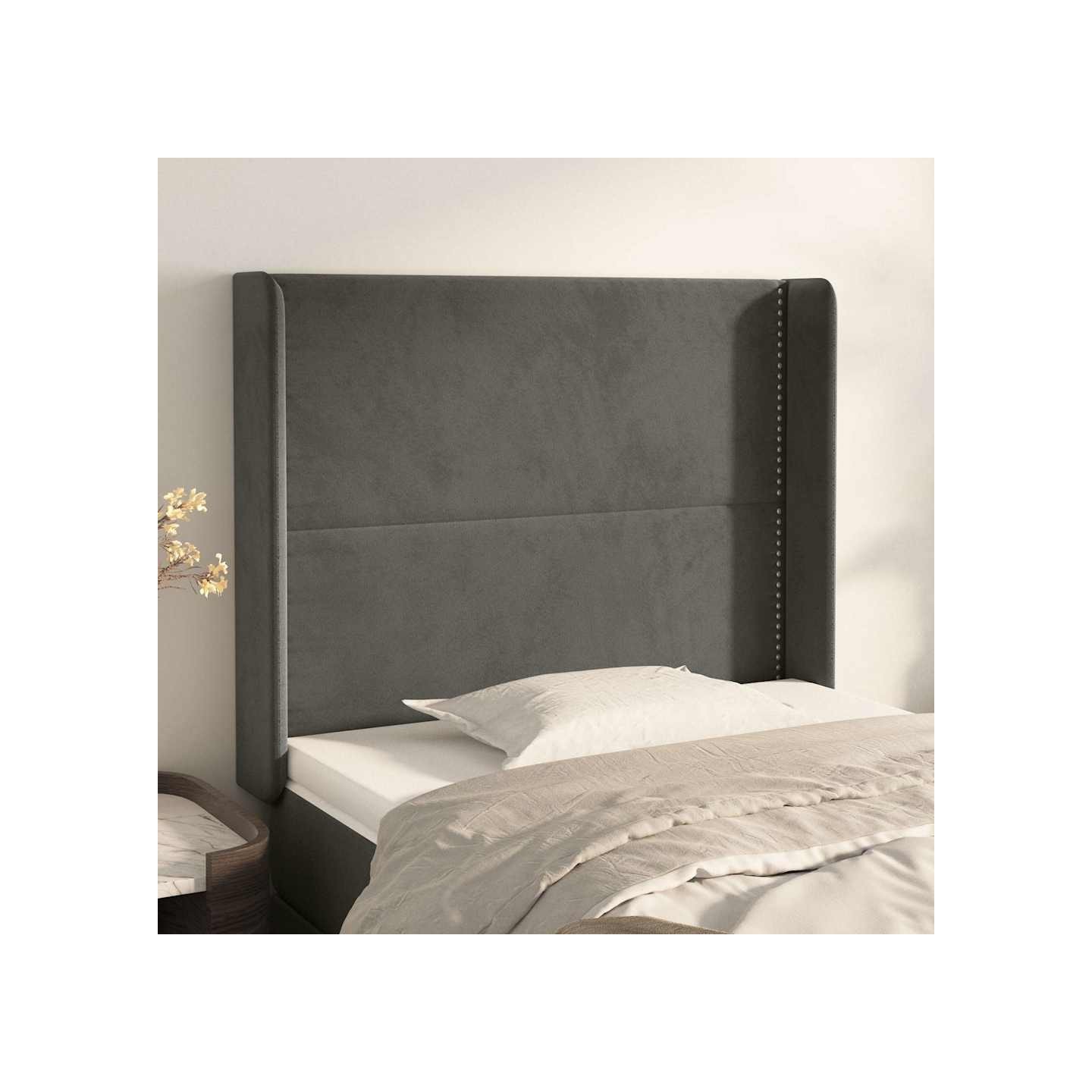 Tête de lit avec oreilles Gris foncé 93x16x118/128 cm Velours