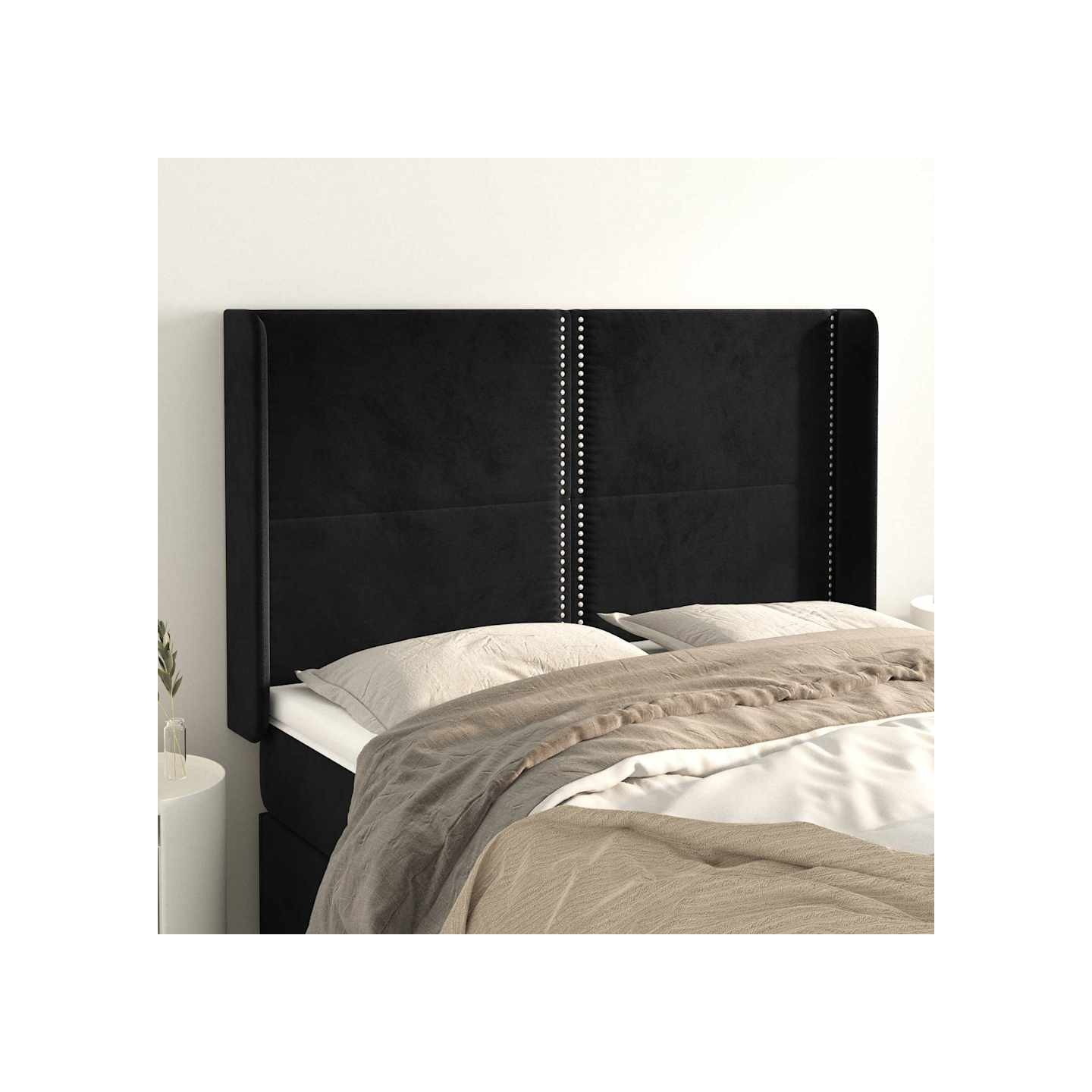 Tête de lit avec oreilles Noir 147x16x118/128 cm Velours