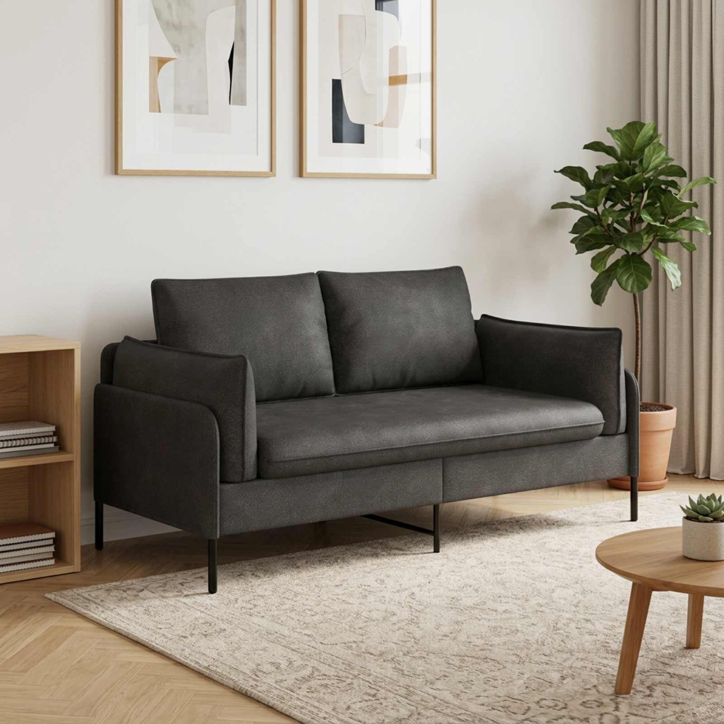 Sofa 2 places Noir 188 x 81 x 89 cm Simili cuir