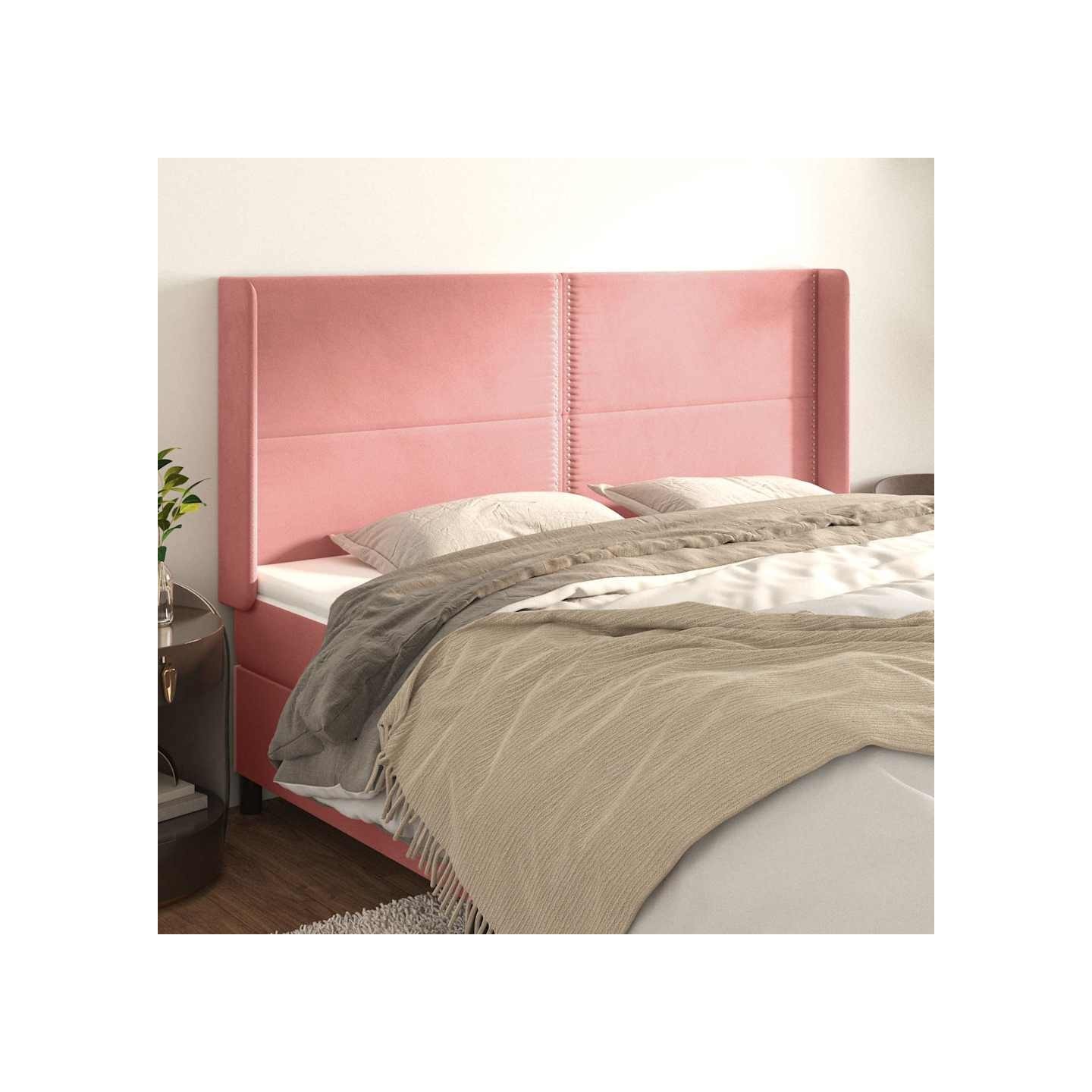 Tête de lit avec oreilles Rose 203x16x118/128 cm Velours
