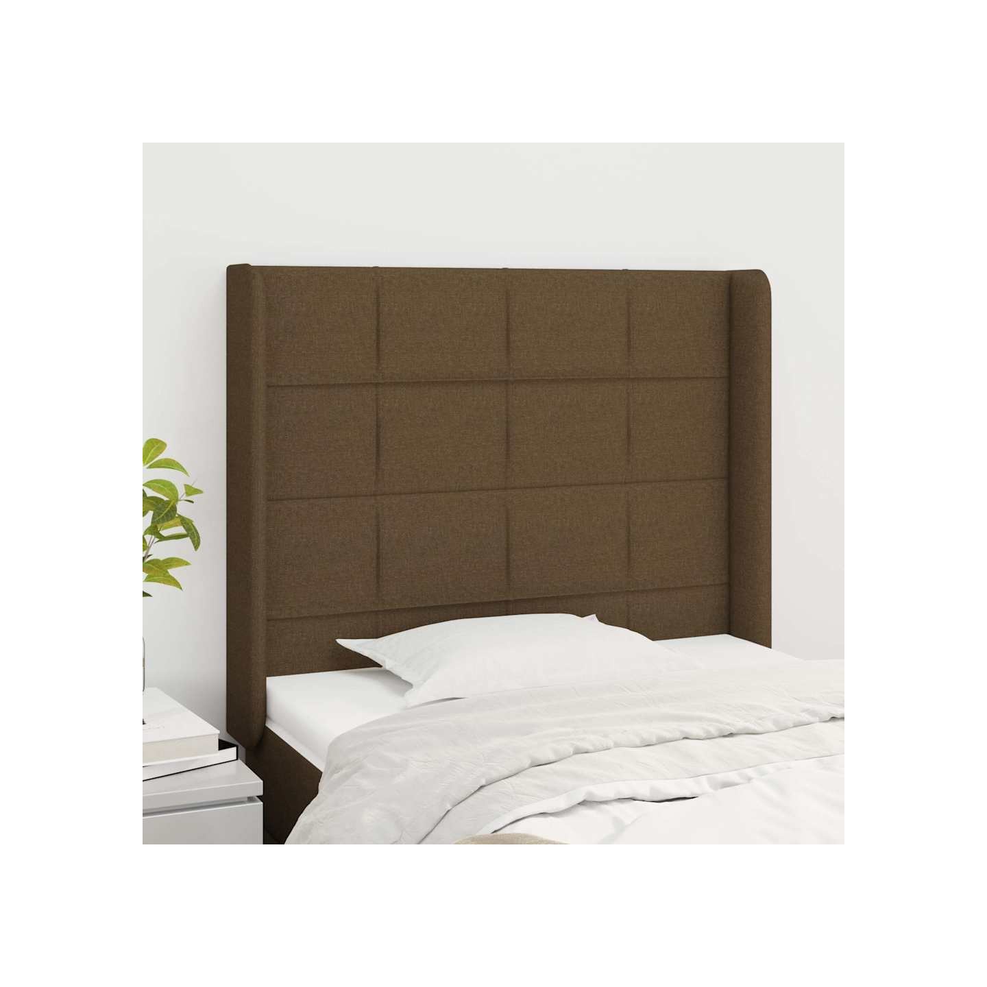 Tête de lit avec oreilles Marron foncé 83x16x118/128 cm Tissu