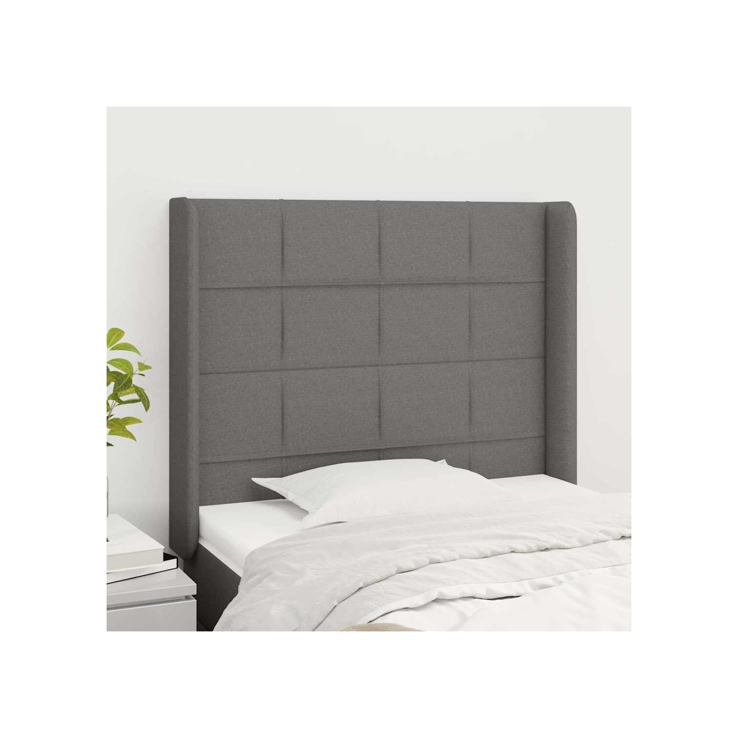 Tête de lit avec oreilles Gris foncé 83x16x118/128 cm Tissu