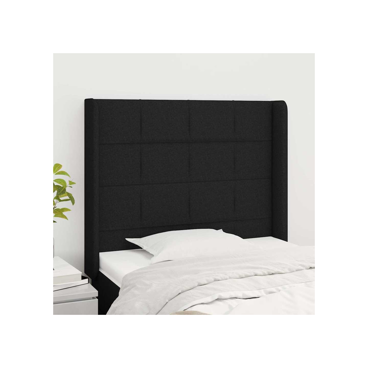 Tête de lit avec oreilles Noir 83x16x118/128 cm Tissu