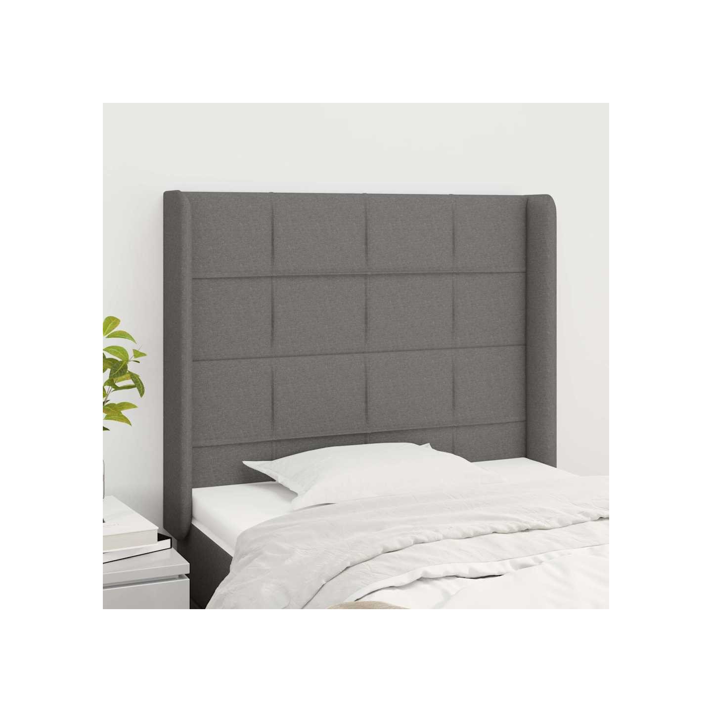 Tête de lit avec oreilles Gris foncé 103x16x118/128 cm Tissu