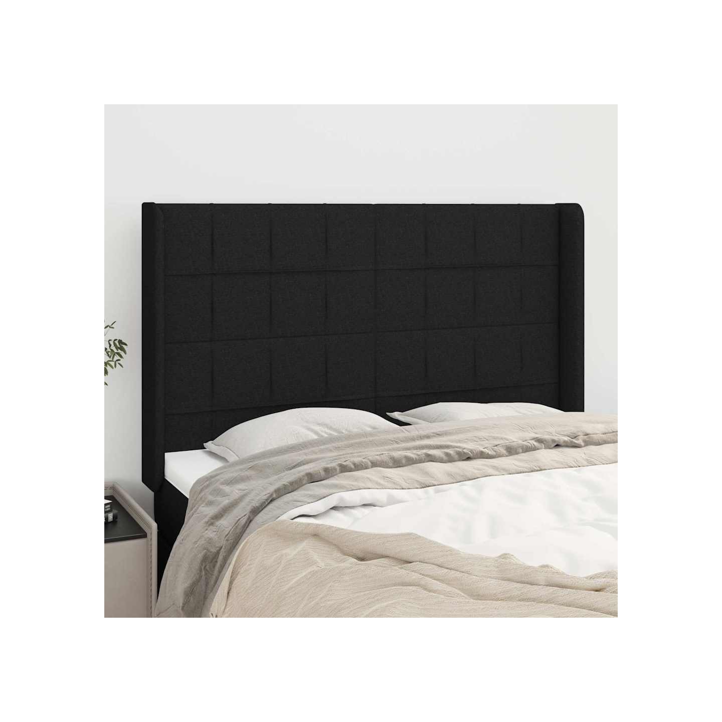 Tête de lit avec oreilles Noir 147x16x118/128 cm Tissu