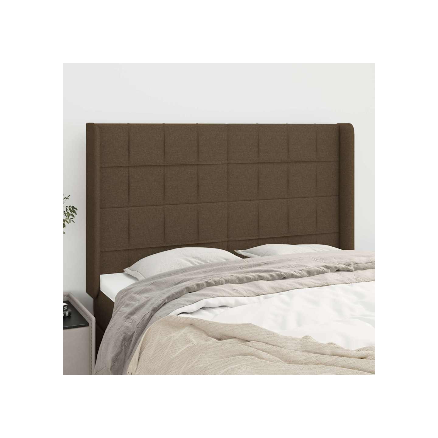 Tête de lit avec oreilles Marron foncé 147x16x118/128 cm Tissu