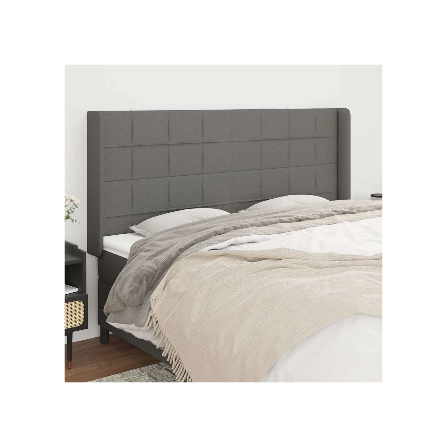 Tête de lit avec oreilles Gris foncé 163x16x118/128 cm Tissu
