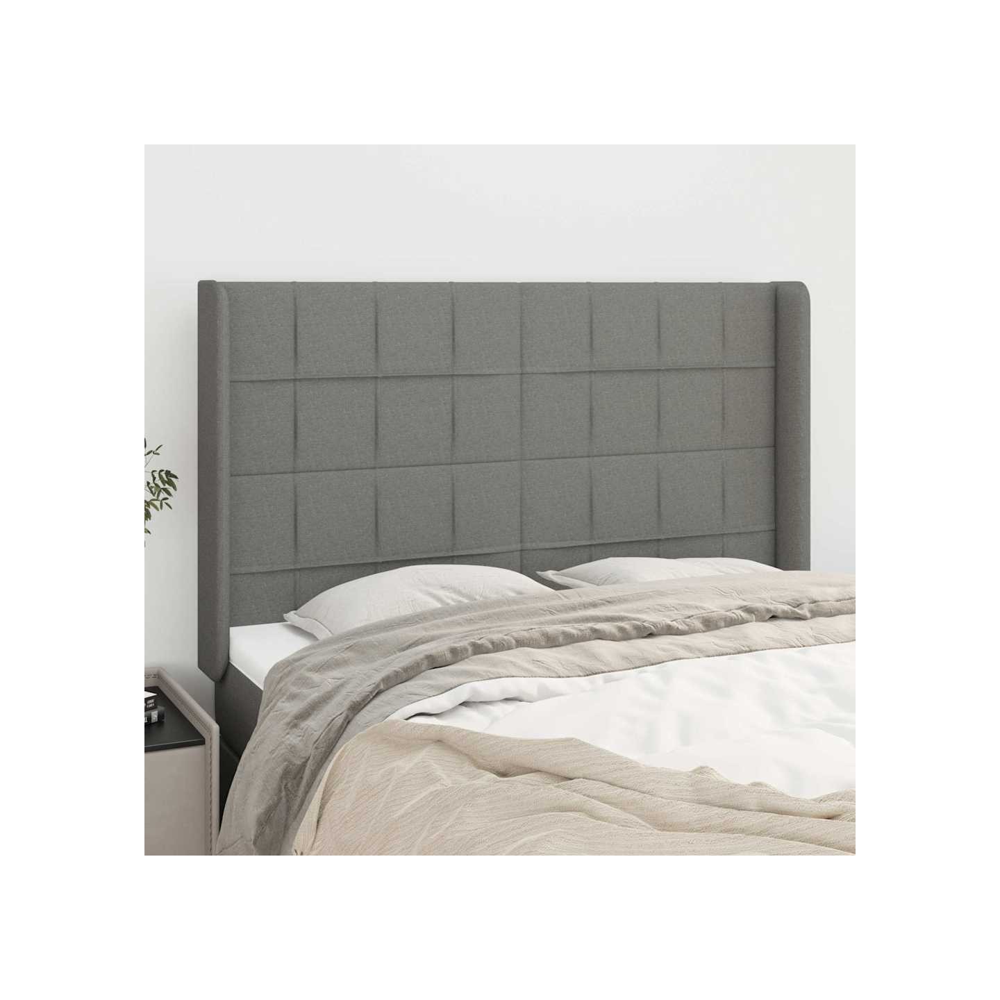 Tête de lit avec oreilles Gris foncé 147x16x118/128 cm Tissu