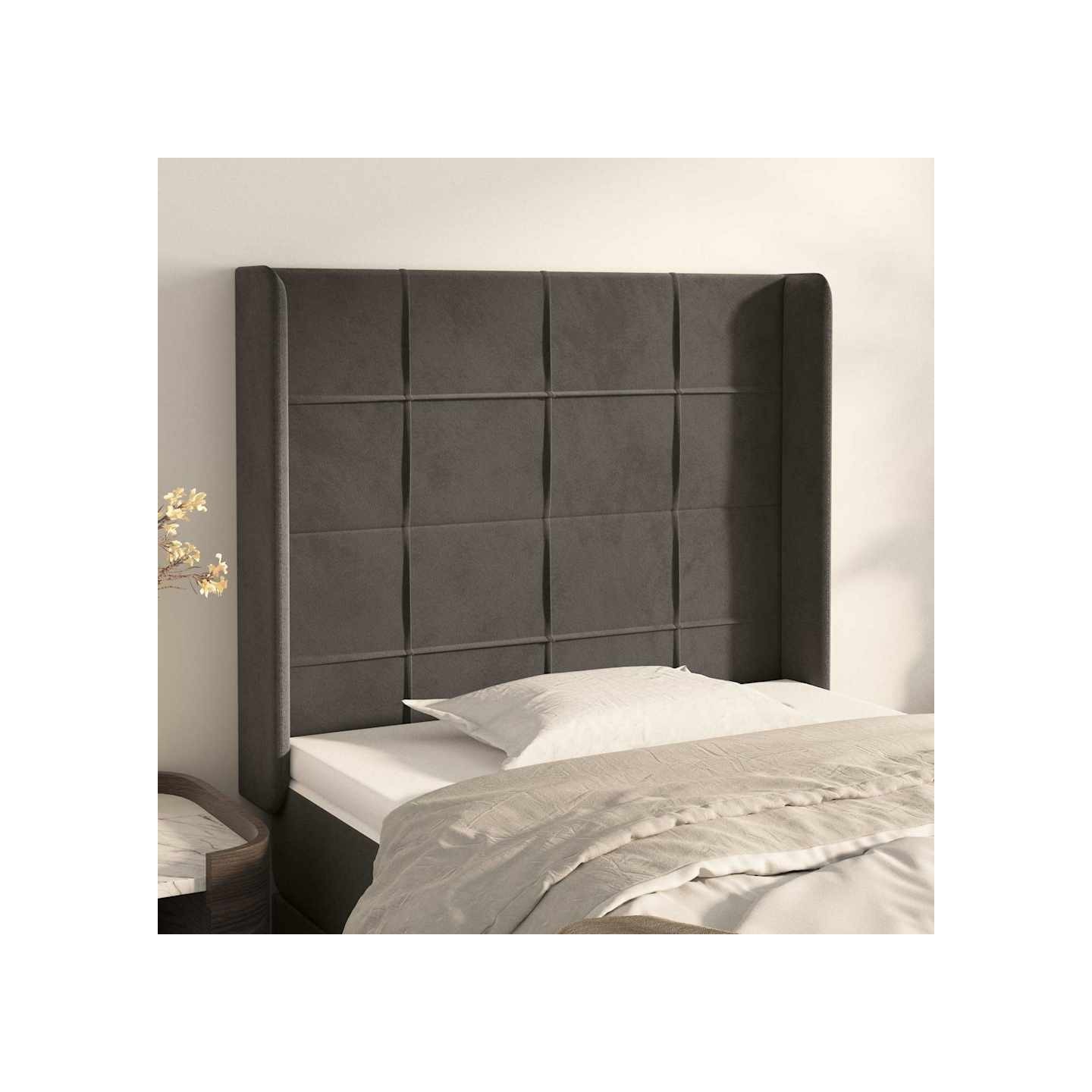 Tête de lit avec oreilles Gris foncé 93x16x118/128 cm Velours