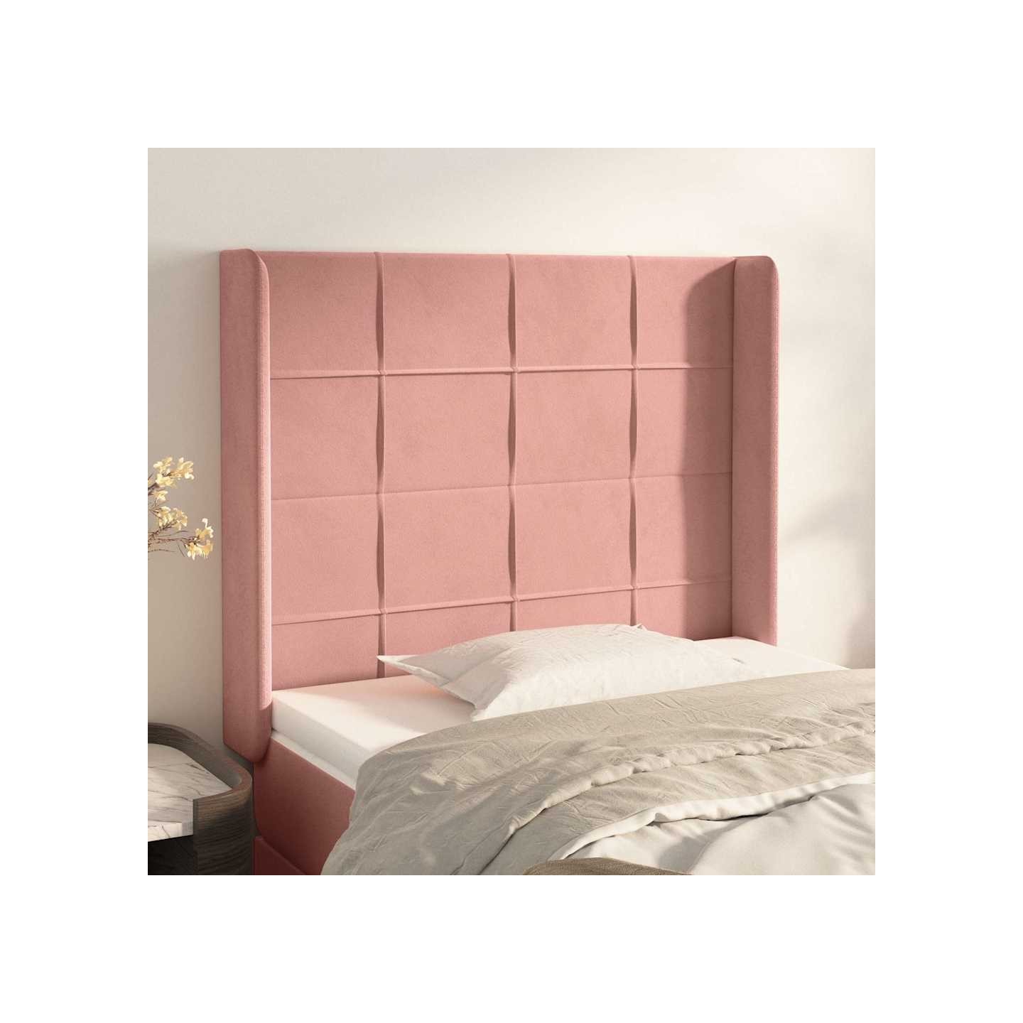 Tête de lit avec oreilles Rose 93x16x118/128 cm Velours