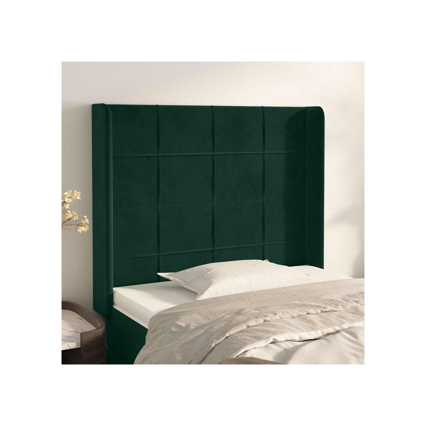 Tête de lit avec oreilles Vert foncé 83x16x118/128 cm Velours