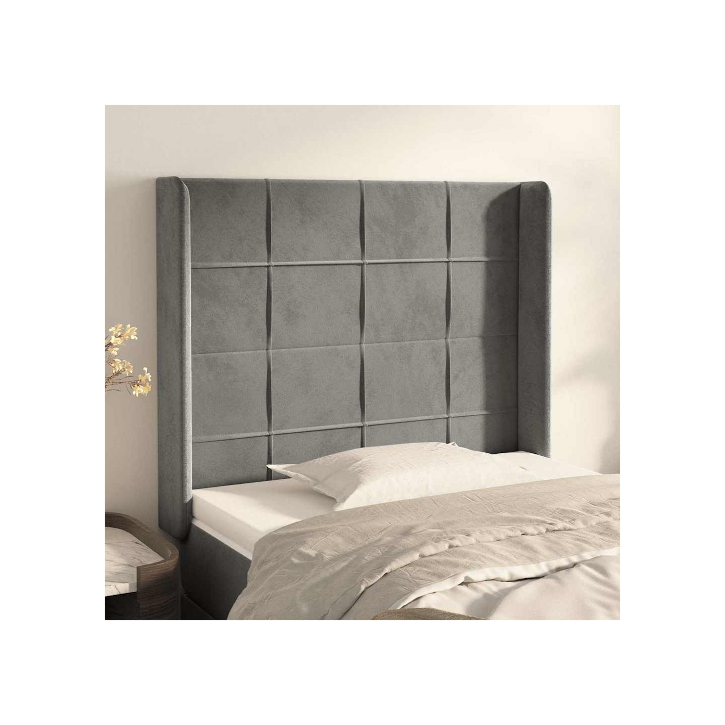 Tête de lit avec oreilles Gris clair 103x16x118/128 cm Velours