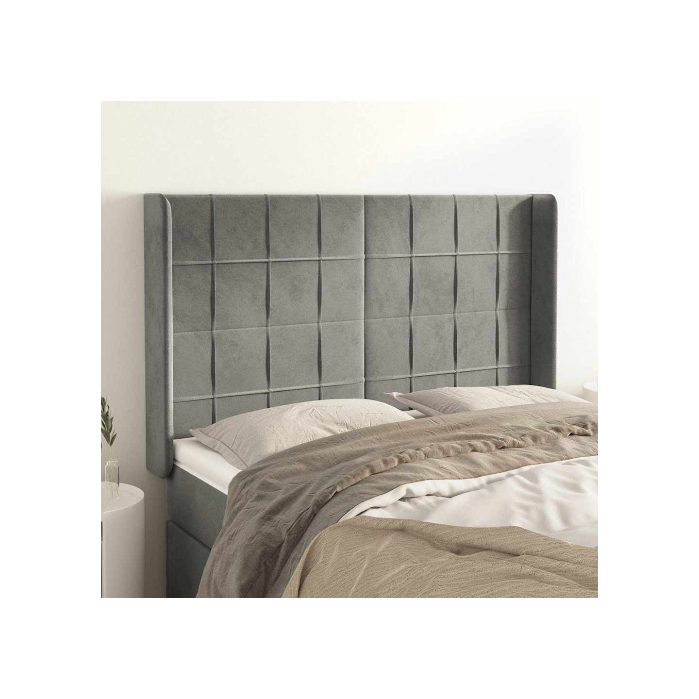 Tête de lit avec oreilles Gris clair 147x16x118/128 cm Velours