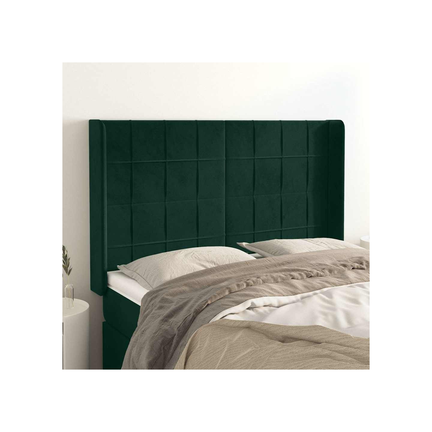 Tête de lit avec oreilles Vert foncé 147x16x118/128 cm Velours