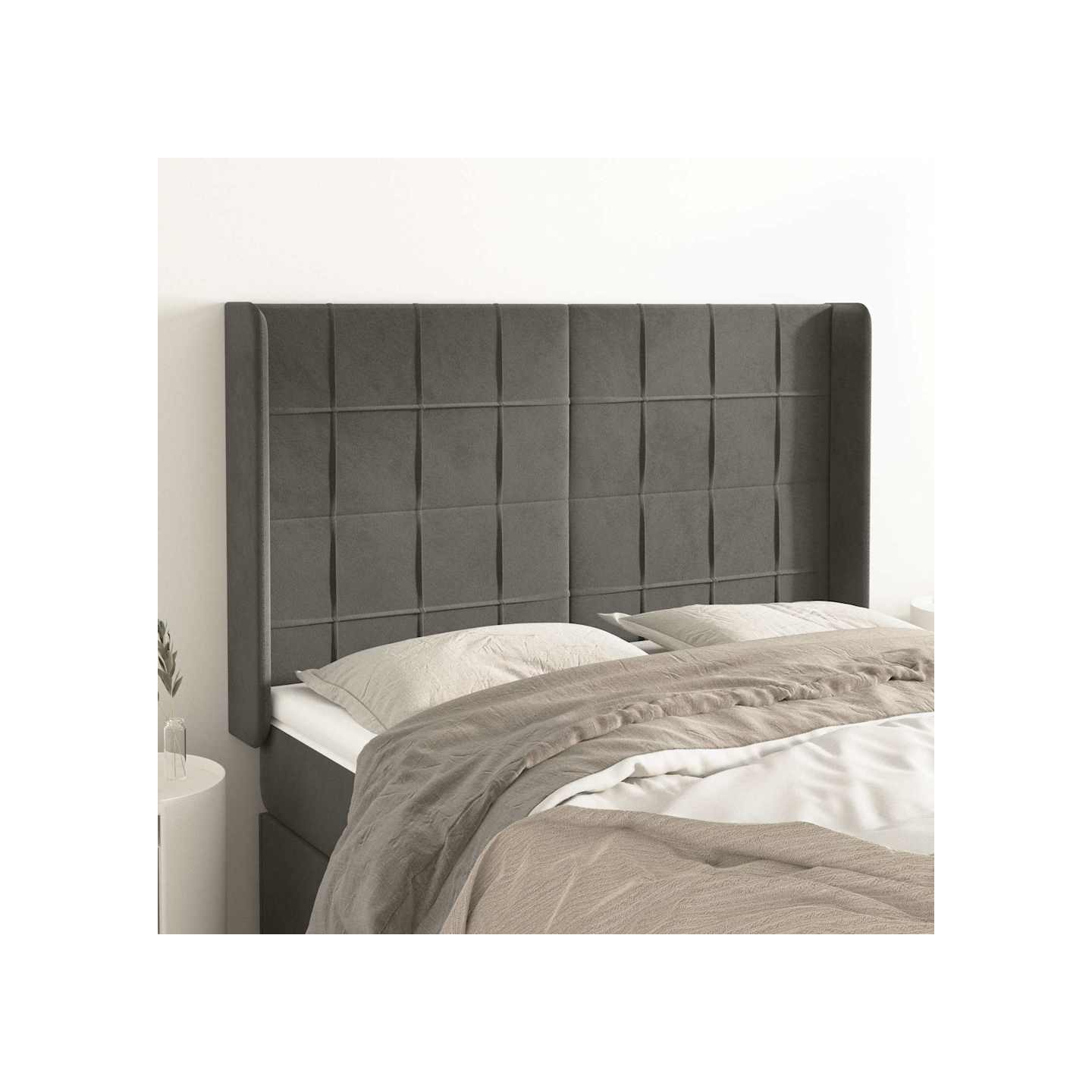 Tête de lit avec oreilles Gris foncé 147x16x118/128 cm Velours