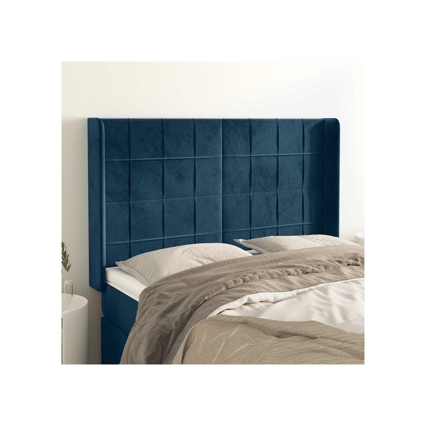 Tête de lit avec oreilles Bleu foncé 147x16x118/128 cm Velours