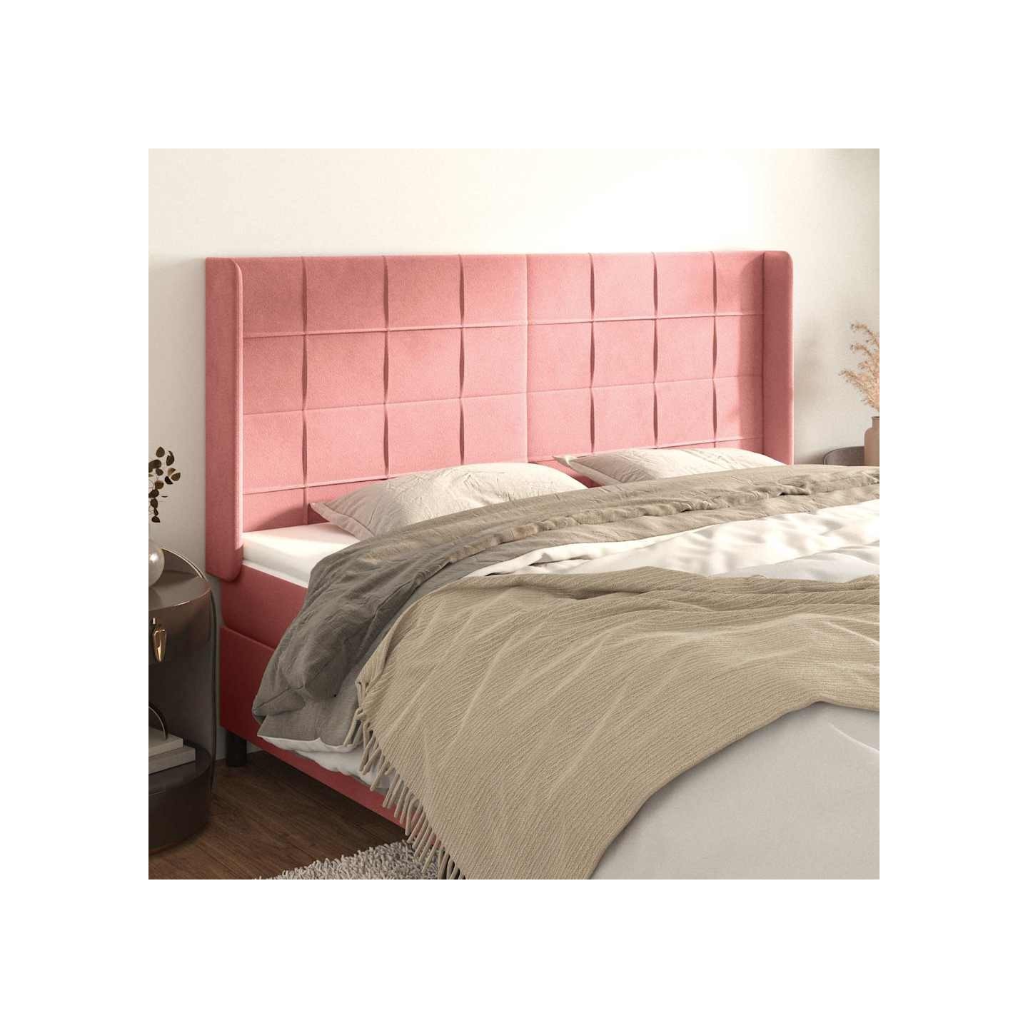 Tête de lit avec oreilles Rose 183x16x118/128 cm Velours