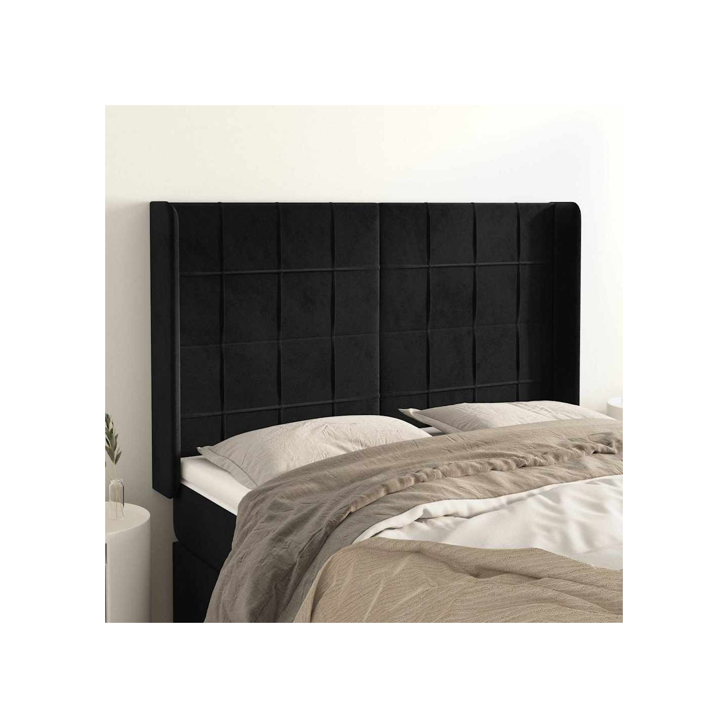 Tête de lit avec oreilles Noir 147x16x118/128 cm Velours