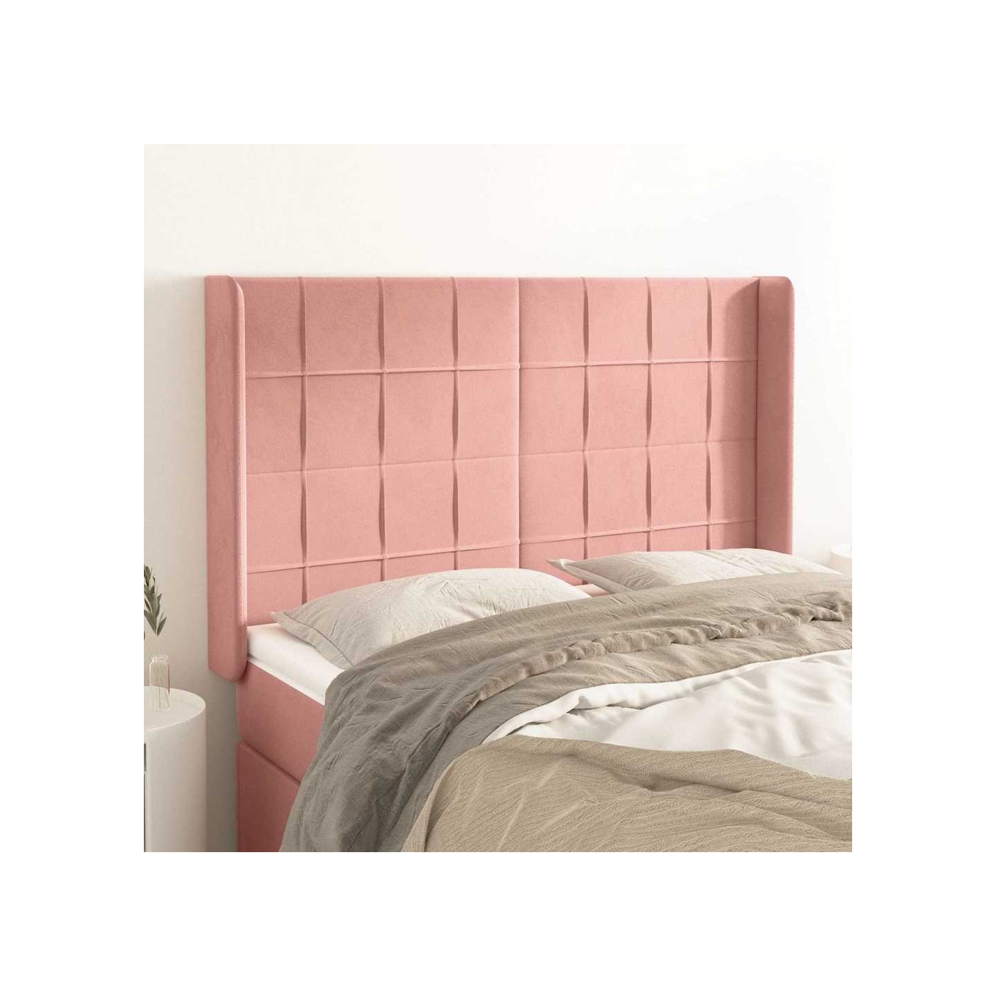 Tête de lit avec oreilles Rose 147x16x118/128 cm Velours