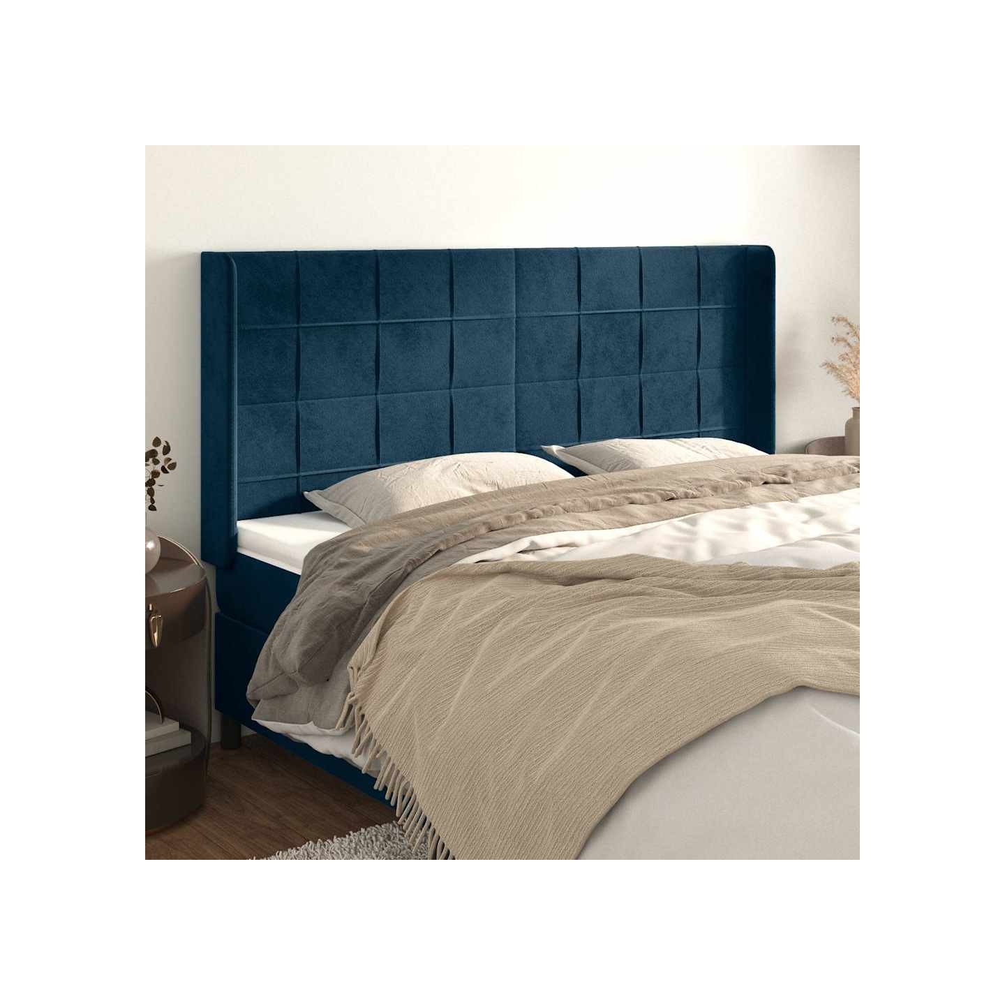 Tête de lit avec oreilles Bleu foncé 183x16x118/128 cm Velours