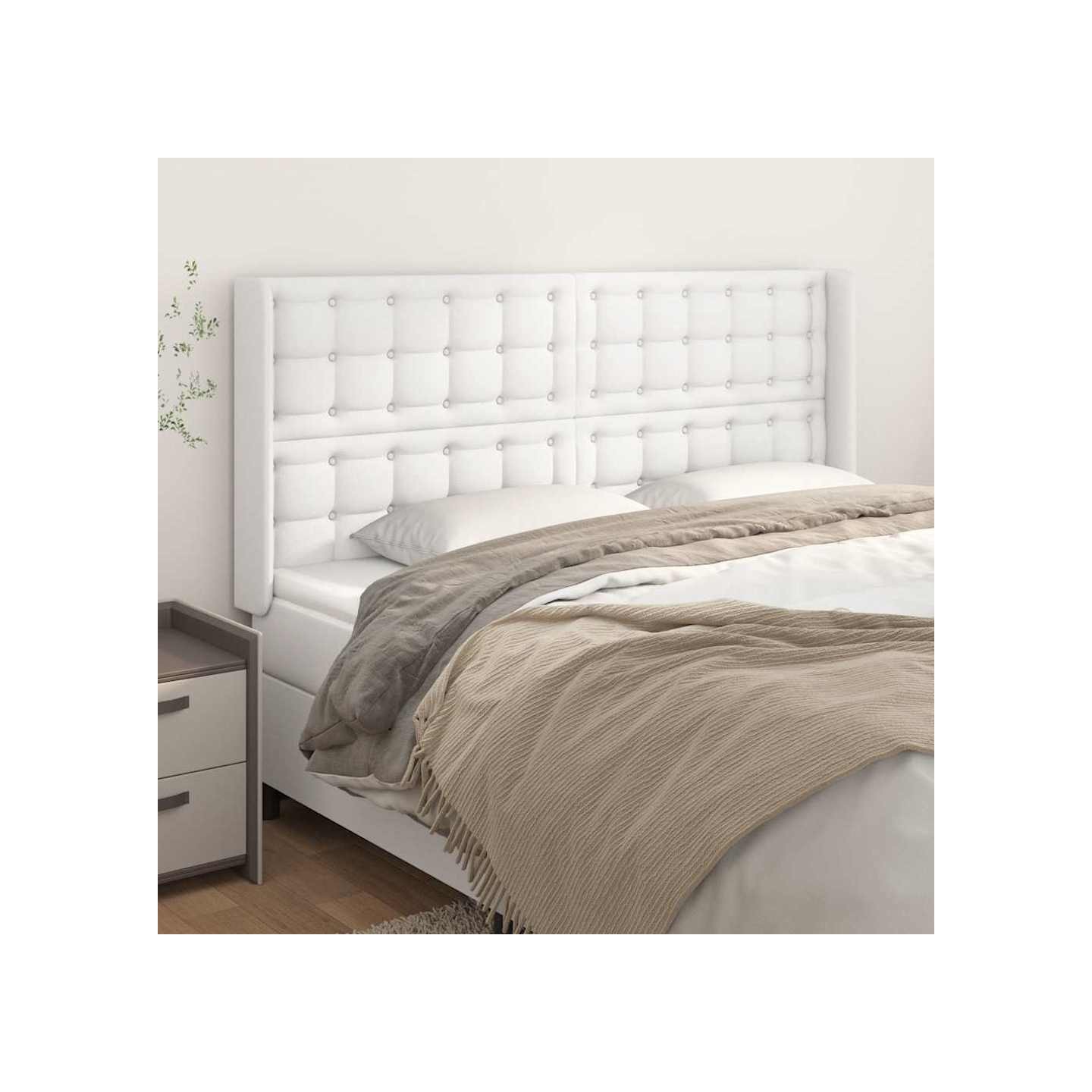 Tête de lit avec oreilles Blanc 183x16x118/128 cm Similicuir