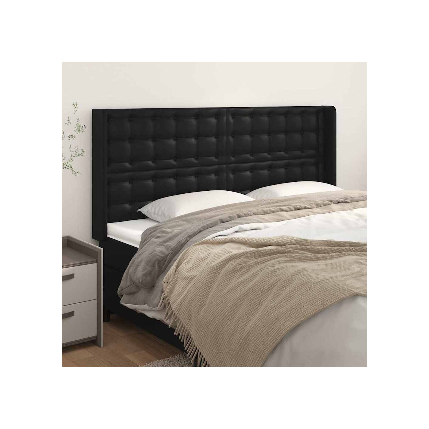 Tête de lit avec oreilles Noir 203x16x118/128 cm Similicuir