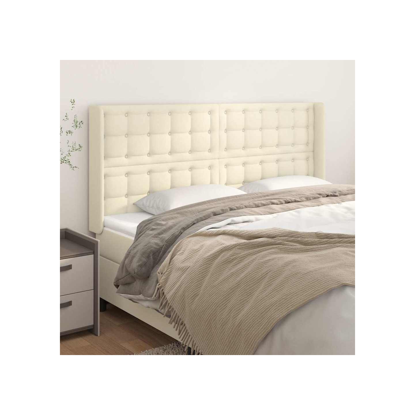 Tête de lit avec oreilles Crème 183x16x118/128 cm Similicuir