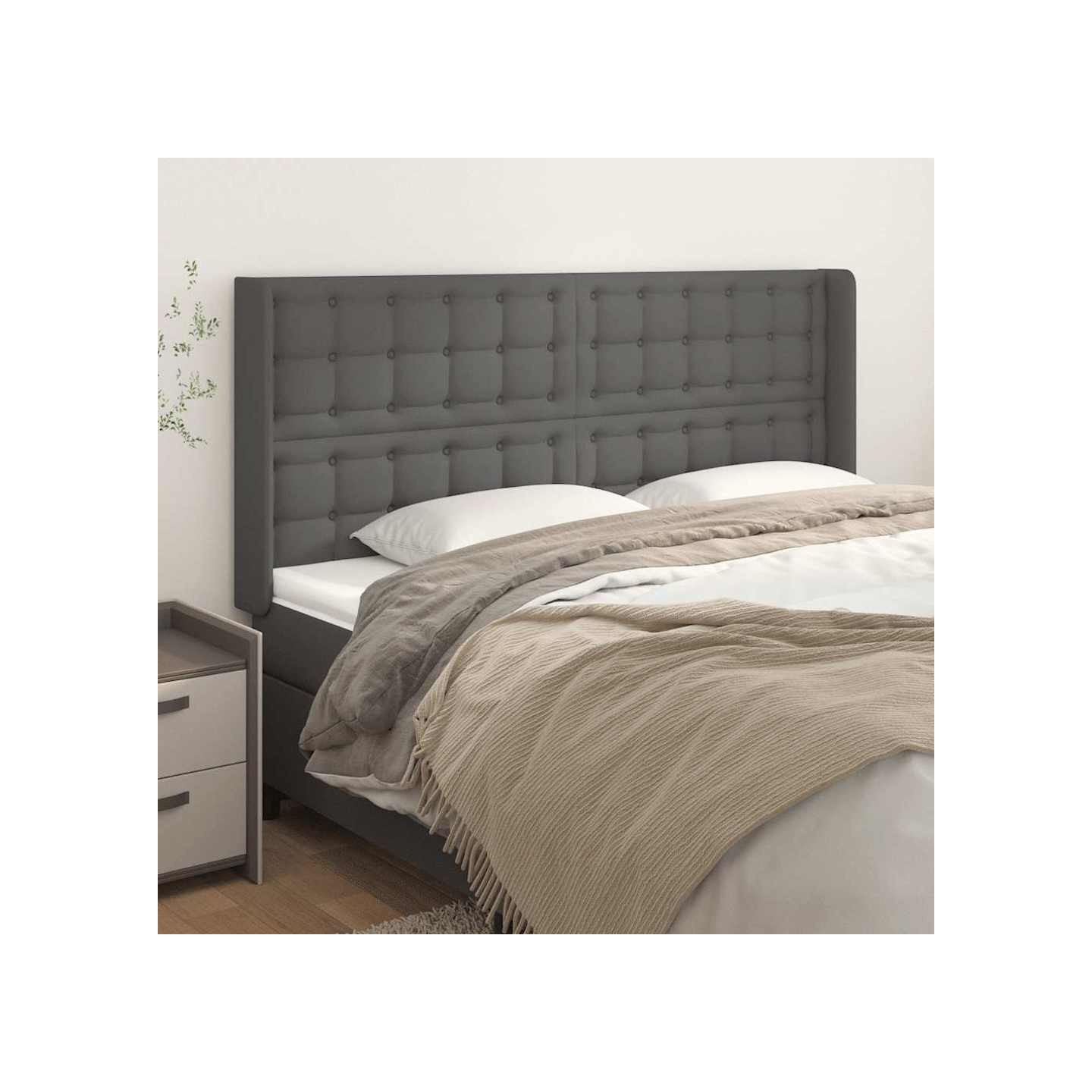 Tête de lit avec oreilles Gris 203x16x118/128 cm Similicuir