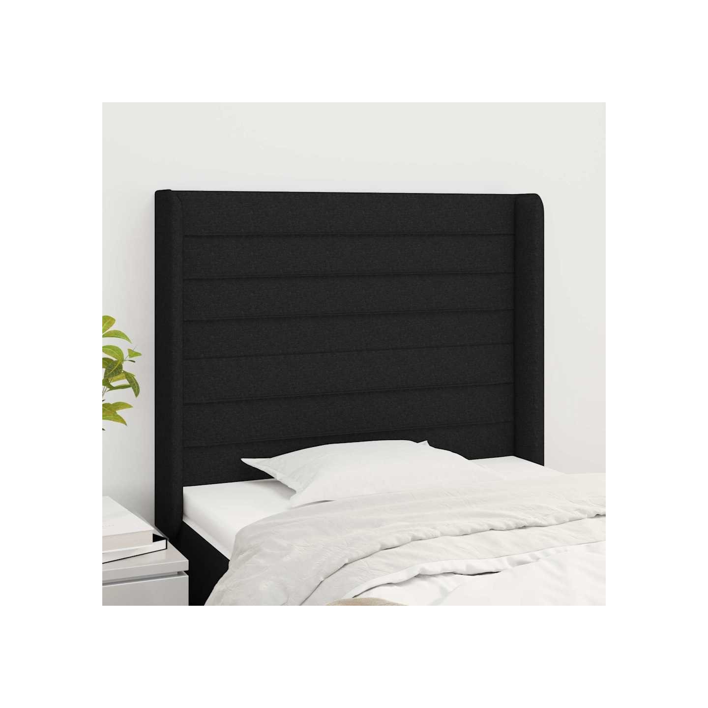 Tête de lit avec oreilles Noir 103x16x118/128 cm Tissu