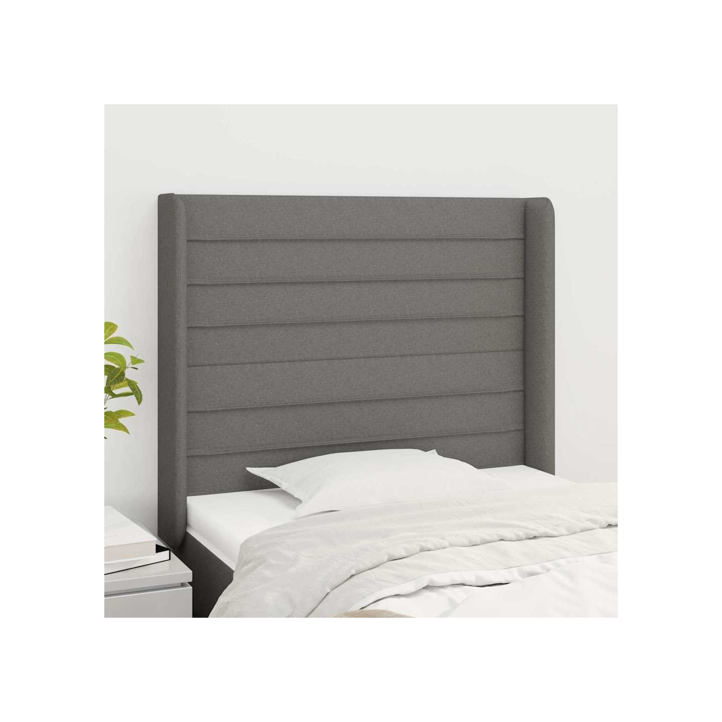 Tête de lit avec oreilles Gris foncé 93x16x118/128 cm Tissu