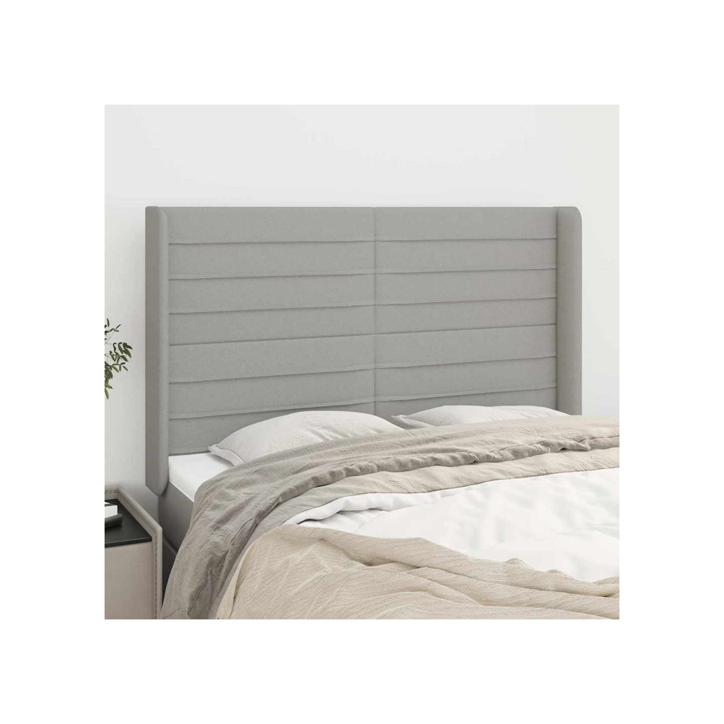 Tête de lit avec oreilles Gris clair 147x16x118/128 cm Tissu