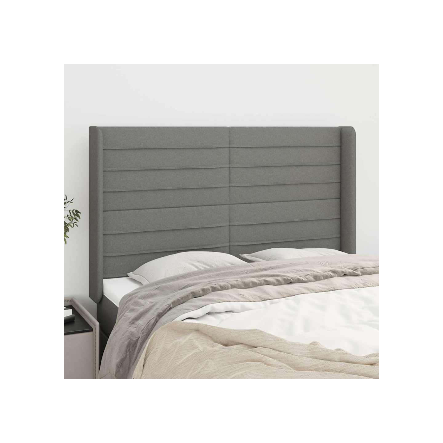 Tête de lit avec oreilles Gris foncé 147x16x118/128 cm Tissu