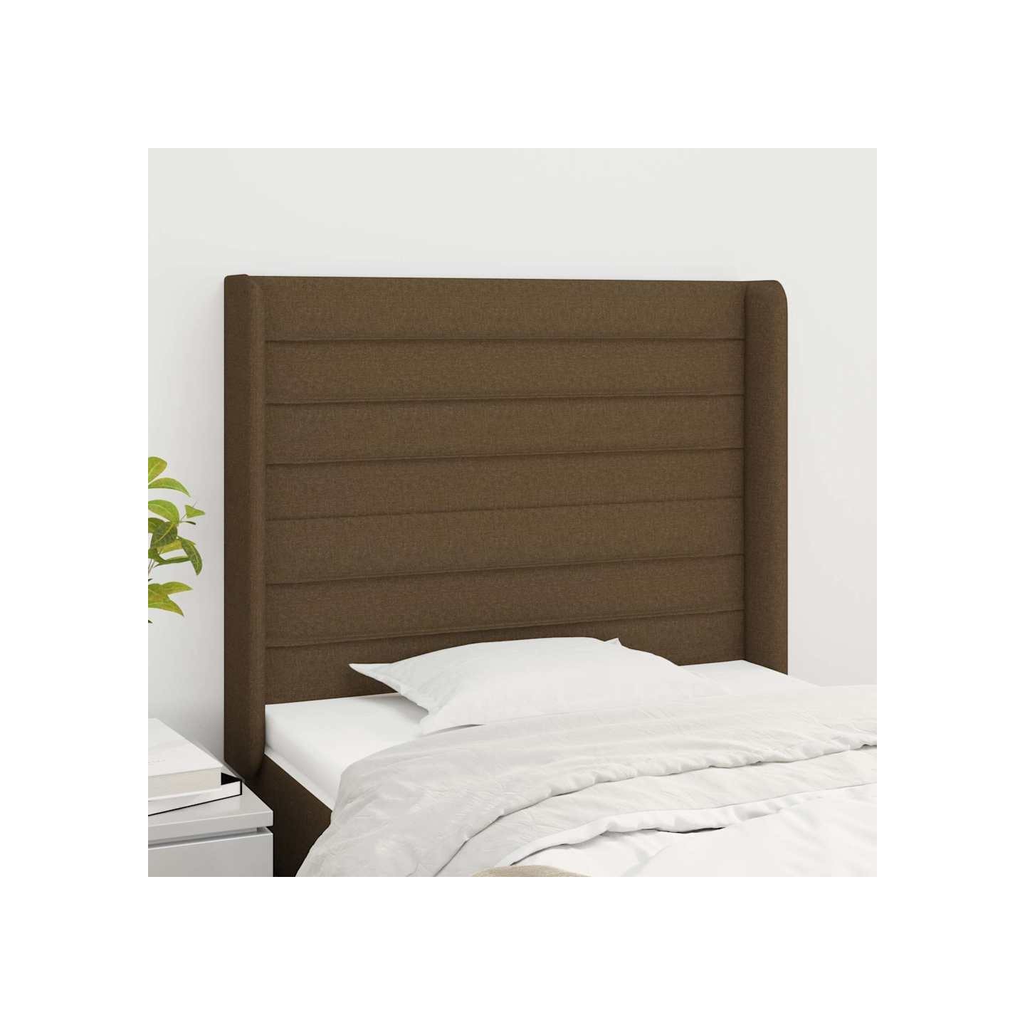 Tête de lit avec oreilles Marron foncé 93x16x118/128 cm Tissu