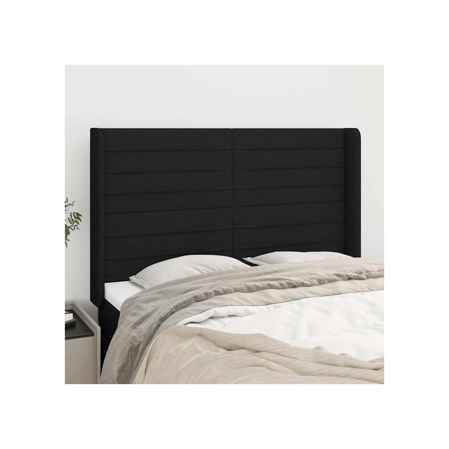 Tête de lit avec oreilles Noir 147x16x118/128 cm Tissu