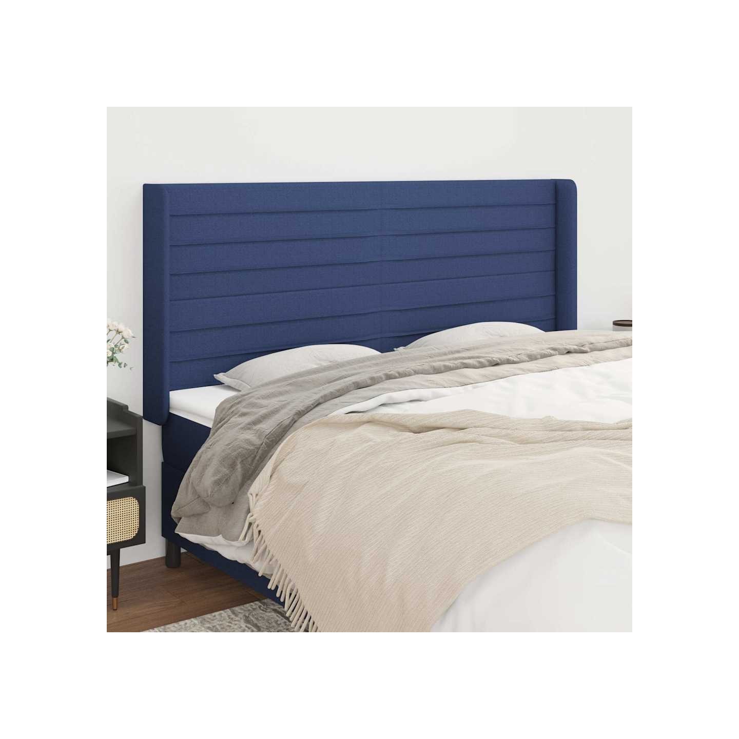 Tête de lit avec oreilles Bleu 163x16x118/128 cm Tissu